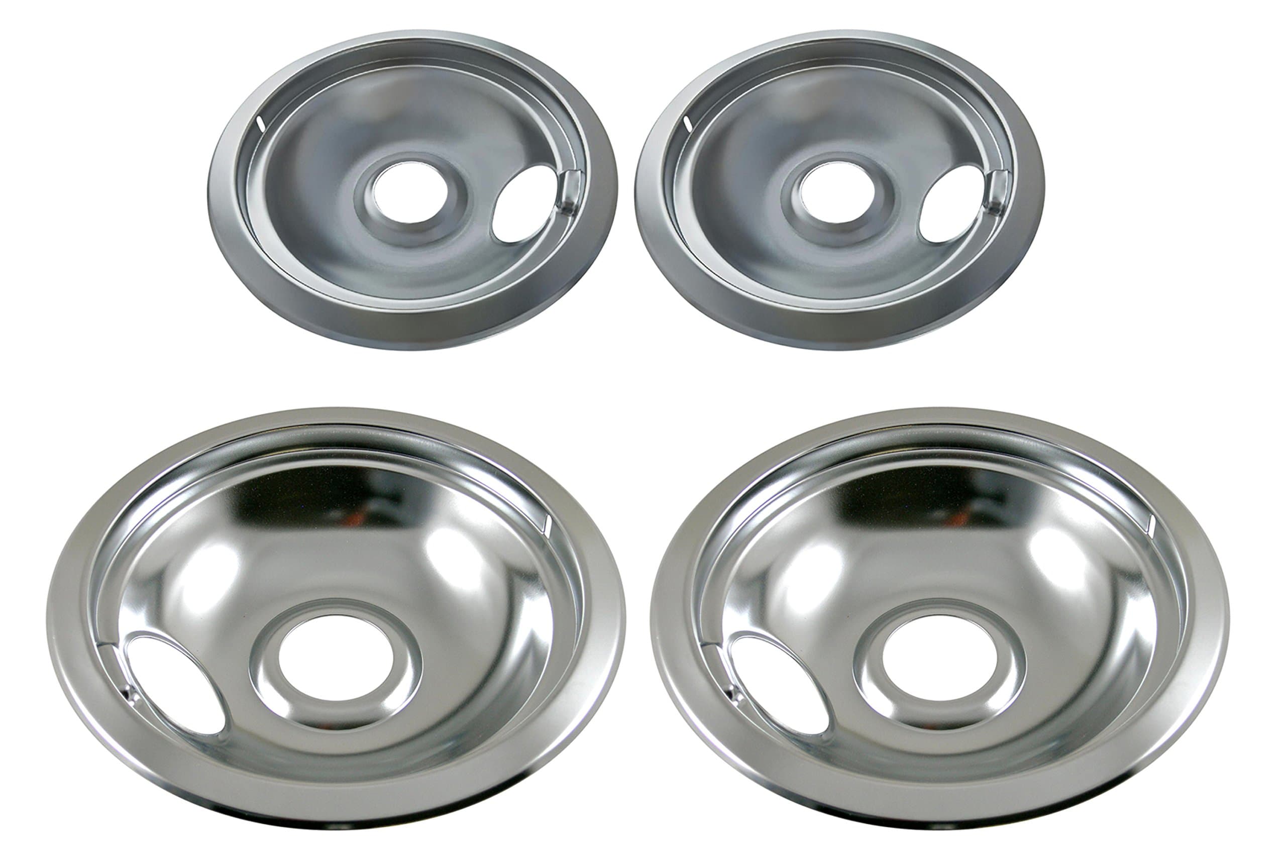 Kitchen Basics 101 Made in the USA Chrome Drip Pan Set Replacement for Frigidaire Kenmore 316048413 and 316048414: 2 ea 6” and 8"