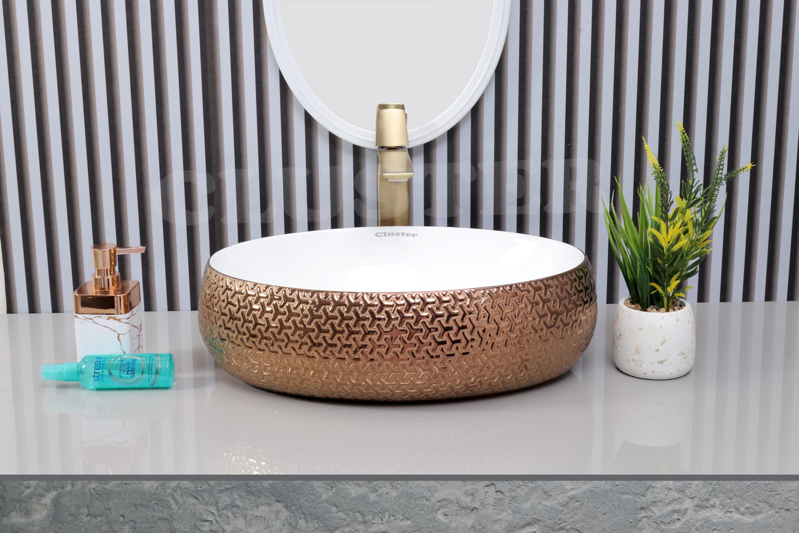 CLUSTER Designer Glossy Ceramic Table Top Wash Basin For Bathroom | Countertop Bathroom Sink For Livingroom, Resturant Decor, Oval Shape (23.6 x 15.7 x 6 inch) (CLTT-205)