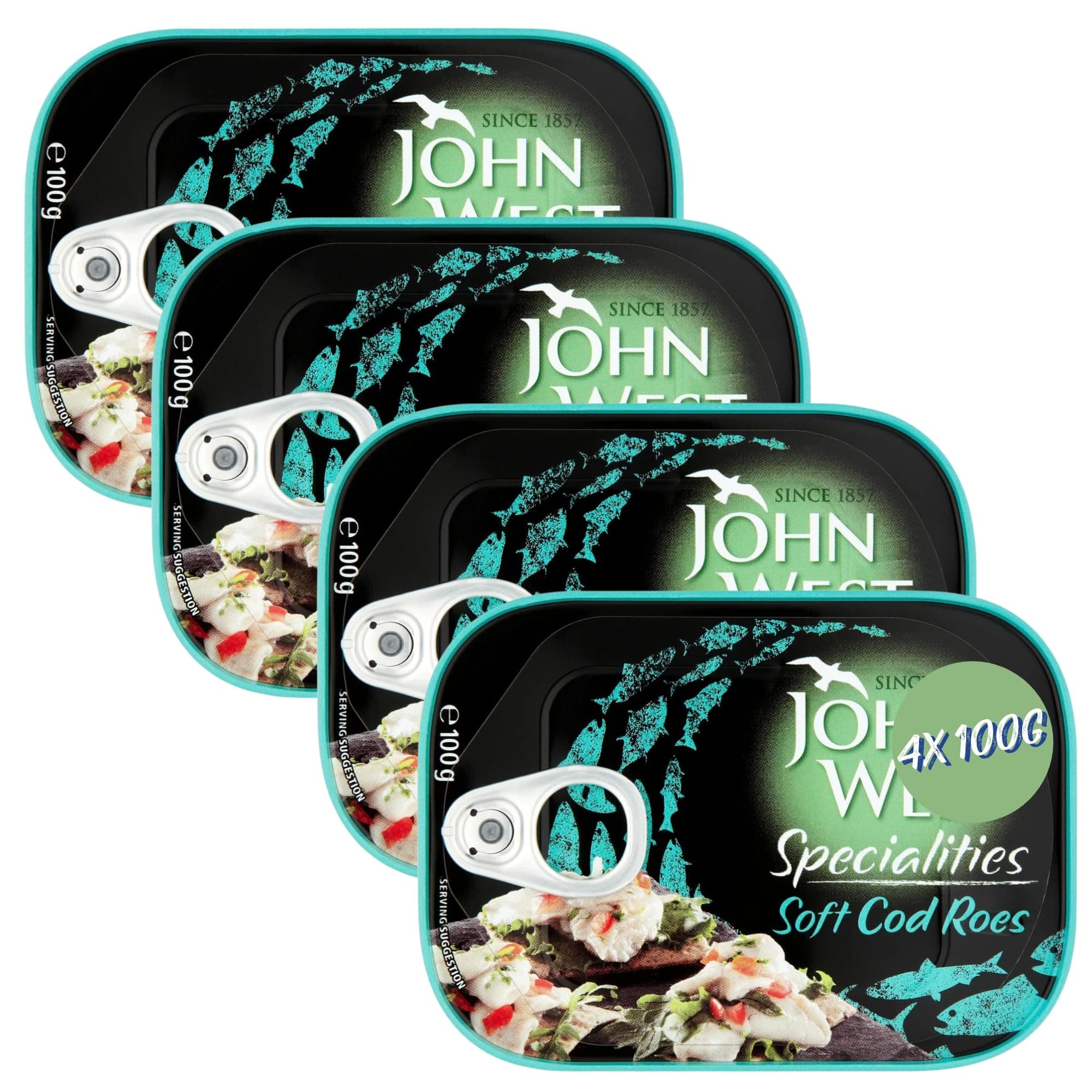Cod Roe Bundle Consisting of John West Soft Cod Roes 100g (4 Pack)