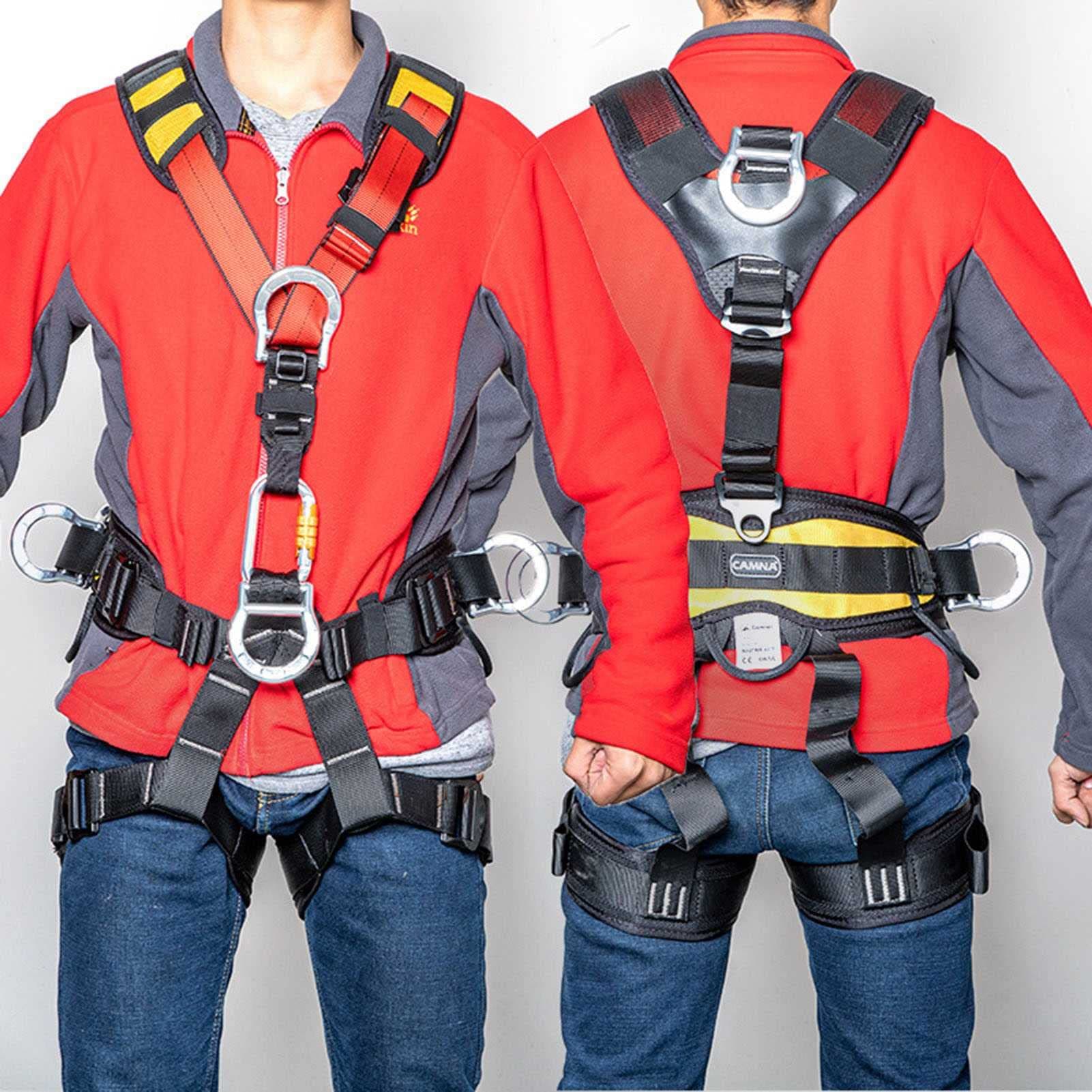 Safety Full Body Construction Harness with 5 Point Adjustment, Construction Fall Arrest Safety Kit Full Body Harness for Rock Climbing Tree Climbing Training Rappelling