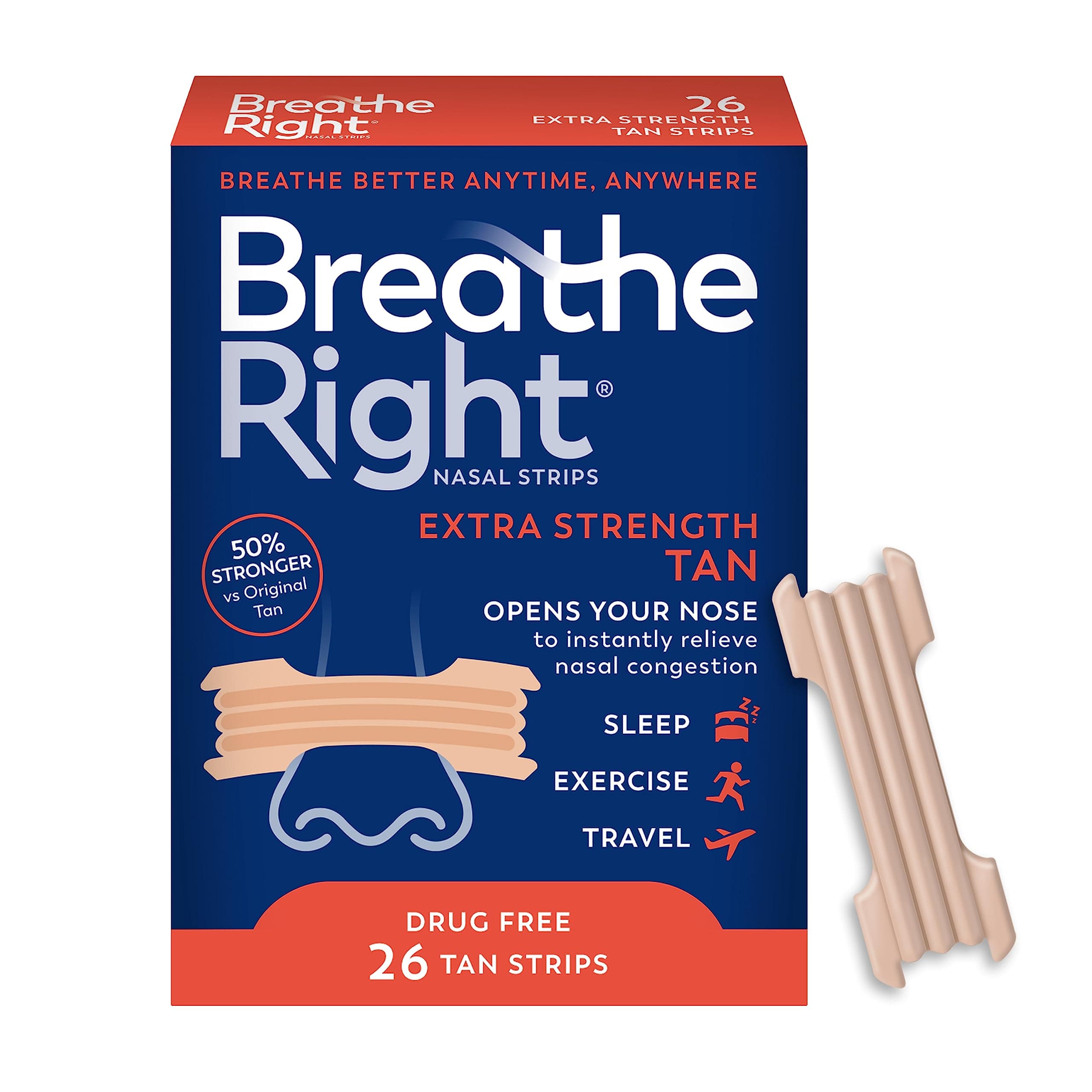 Breathe Right Nasal Strips Extra Tan, 8 Count