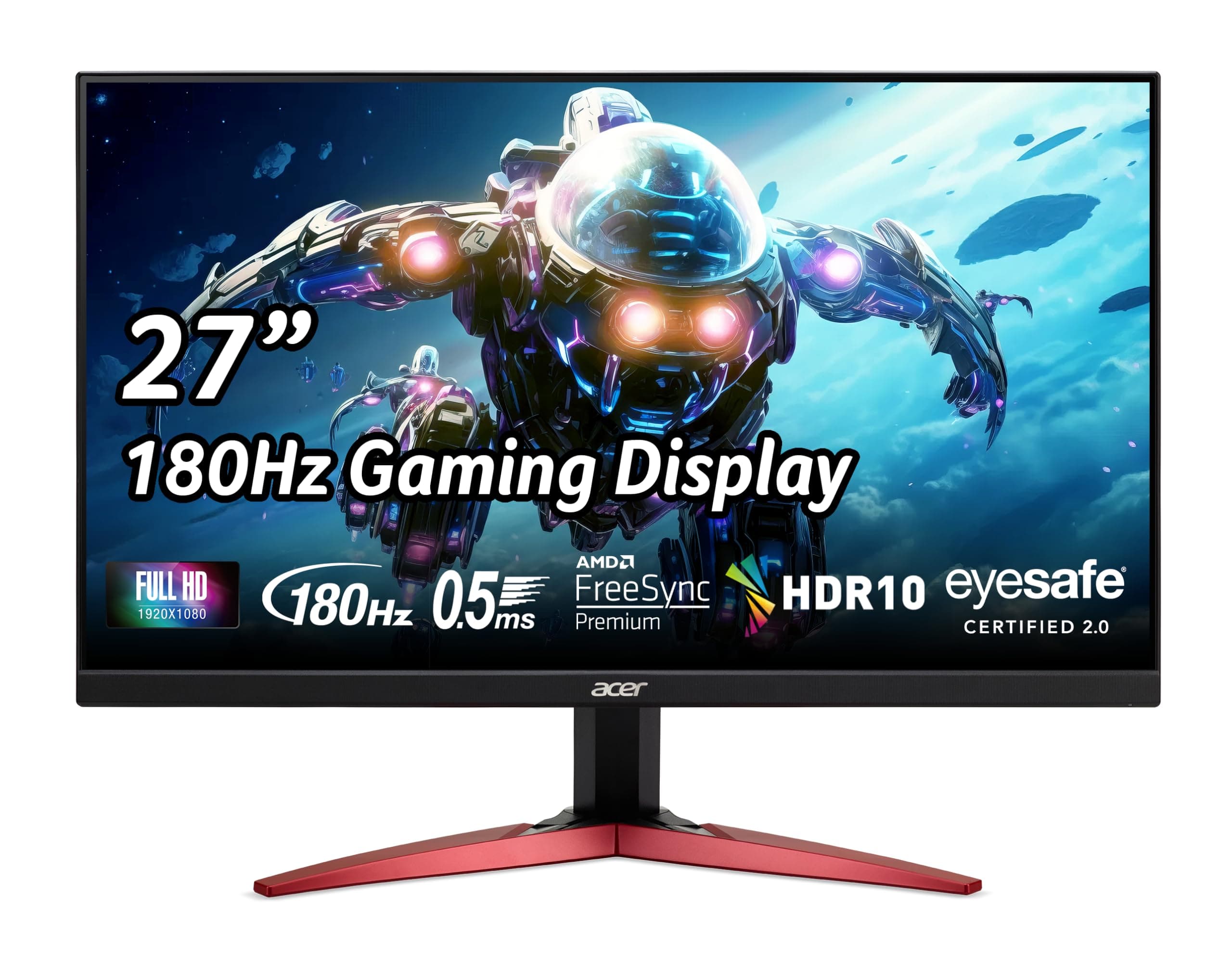 Nitro 27" Full HD 1920 x 1080 PC Gaming IPS Monitor | AMD FreeSync Premium | 180Hz Refresh | Up to 0.5ms | HDR10 Support | 99% sRGB | 1 x Display Port 1.2 & 2 x HDMI 2.0 | KG271 M3biip,Black