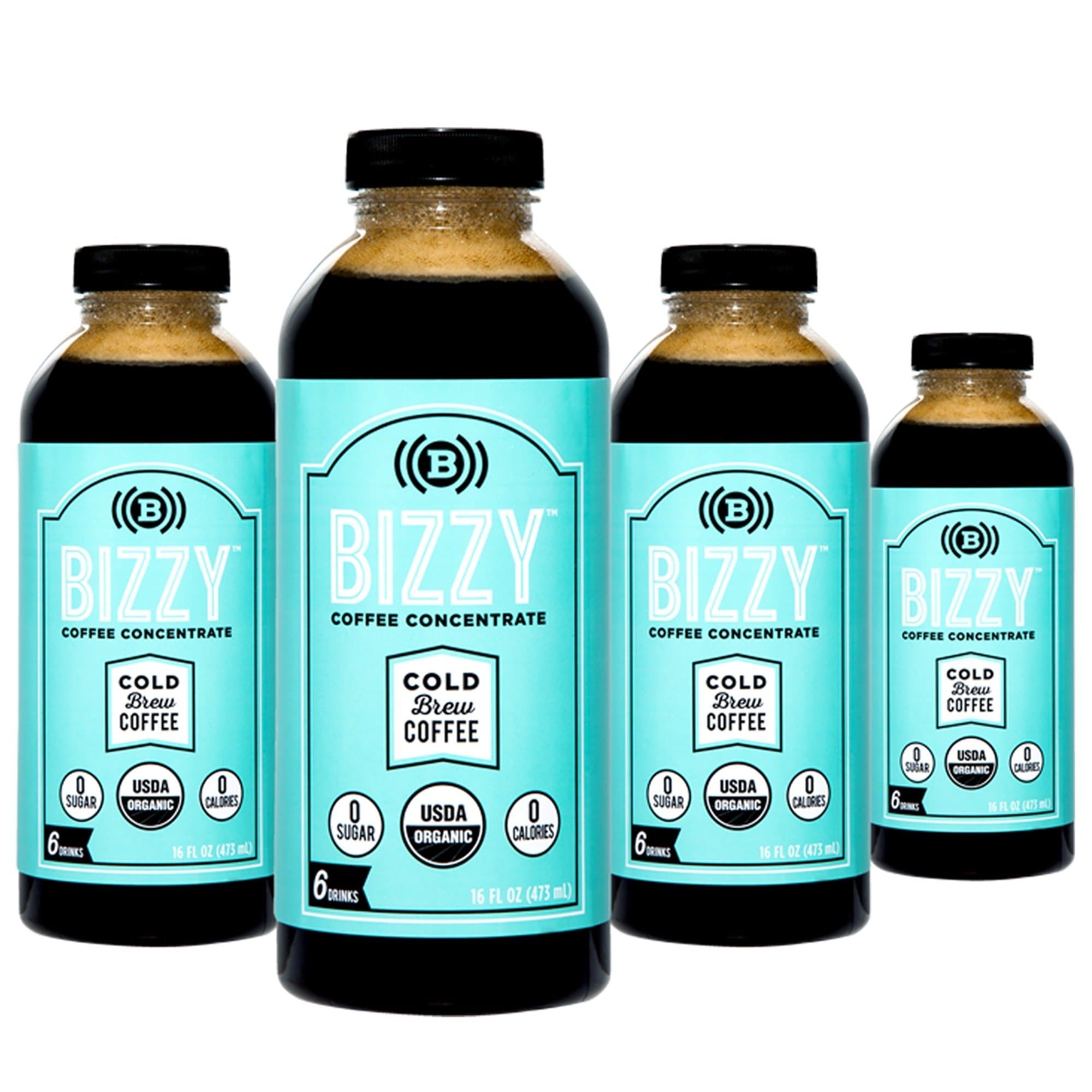 Bizzy Cold Brew Coffee Concentrate - USDA Organic (16 oz Black, 4 Pack)