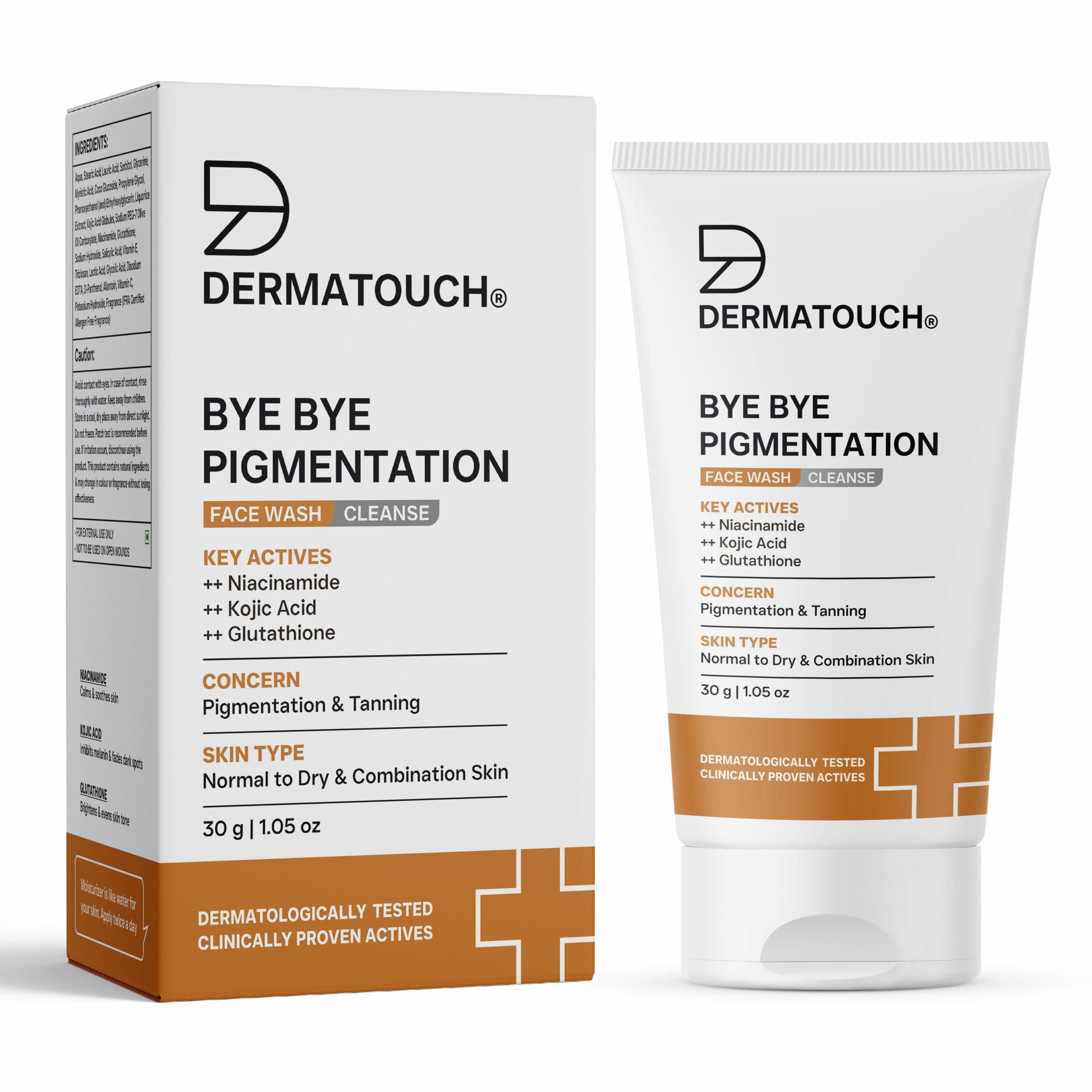 DERMATOUCH Bye Bye Pigmentation Face Wash || Anti Pigmentation Face Wash for Women/Men with Niacinamide, Kojic Acid, & Glutathione - 30.00 g (Pack of 1)
