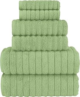 Elegant Comfort100% Turkish Cotton Corduroy Ribbed Luxury Bath Towels 6-Piece Set, Premium Feel - Quick Dry, Highly Absorbent, Contains 2 Bath Towels, 2 Hand Towels, and 2 Washcloths, Sage