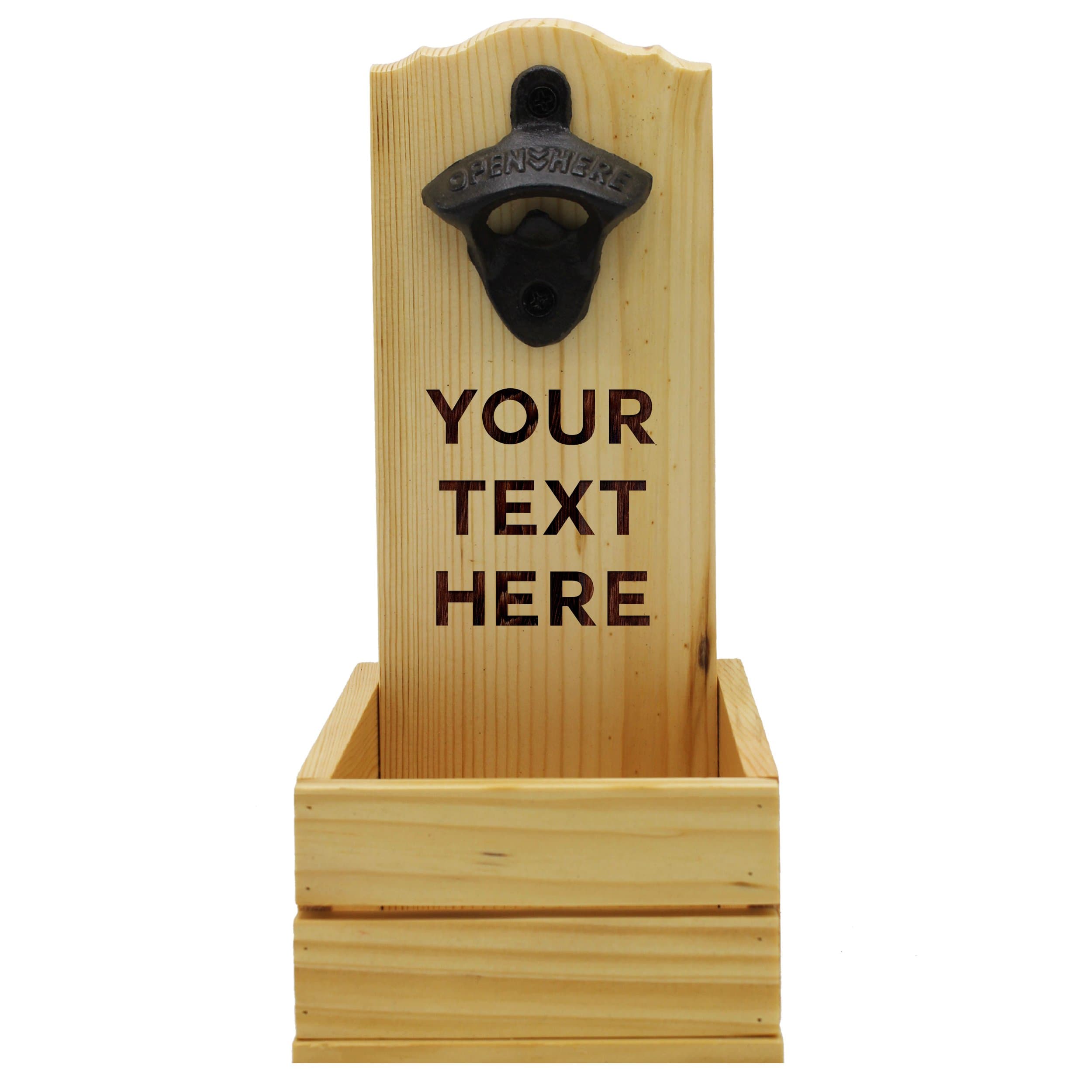 Custom Personalized Wall Mounted Beer Soda Pop Bottle Opener with Cap Catcher with Your Custom Text (Natural)