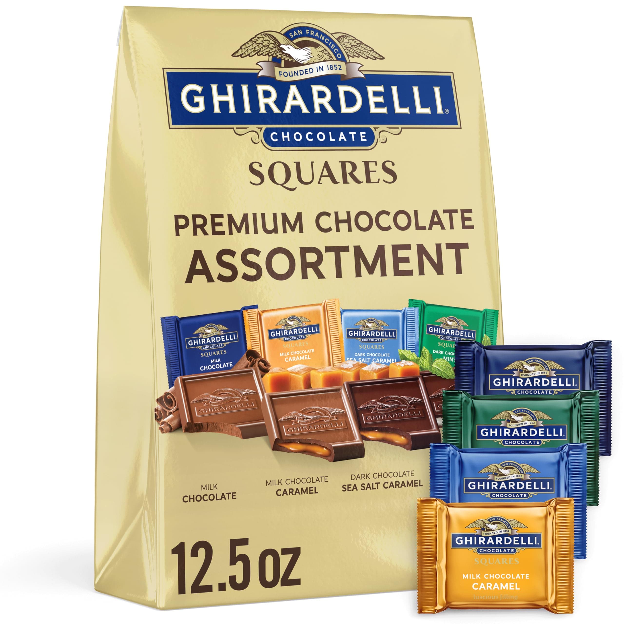 Premium Chocolate Assortment SQUARES, 12.5 oz Bag (Pack of 3), Variety Pack of Milk, Dark, Mint, and Caramel Chocolates