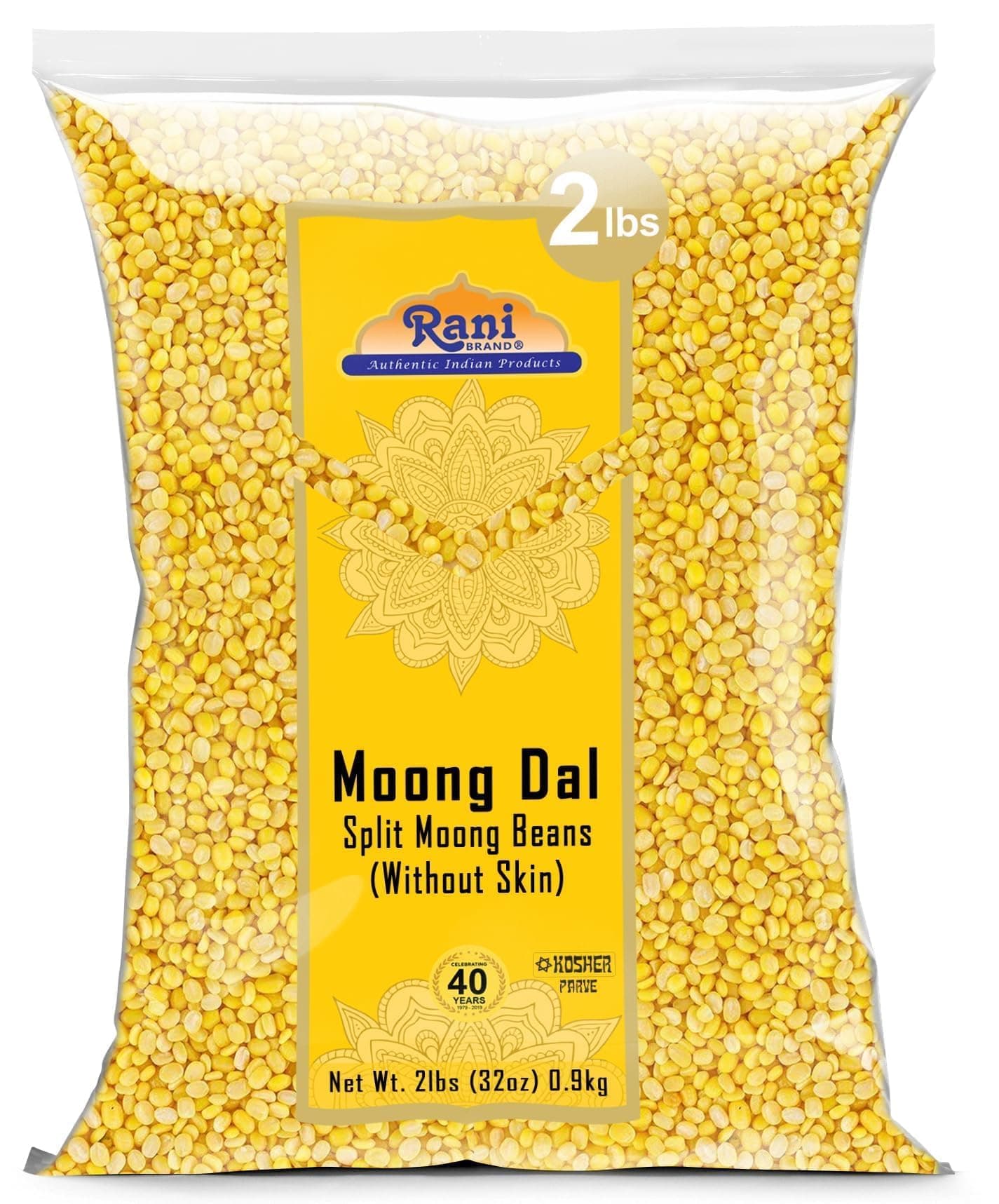 Rani Moong Dal (Split Mung Beans Without Skin) Lentils Indian 32oz (2lbs) 908g ~ All Natural | Gluten Friendly | Non-GMO | Kosher | Vegan | Indian Origin