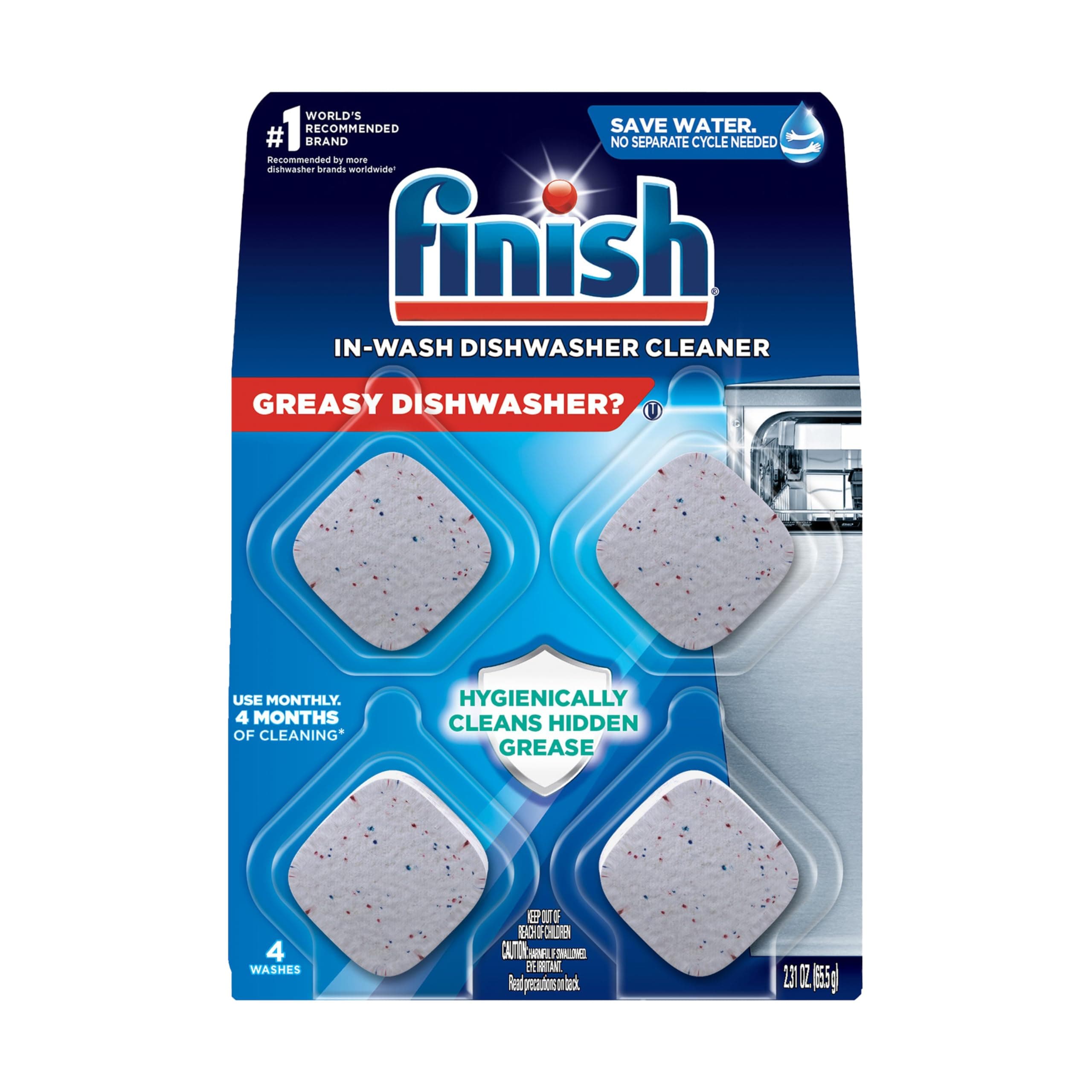 Dishwasher Cleaner Tablets, Deep Cleans Hidden Grease & Grime, Fights Odors, No Extra Wash Cycle, Helps Maintain Dishwasher, 4 Month Supply, 4 Count
