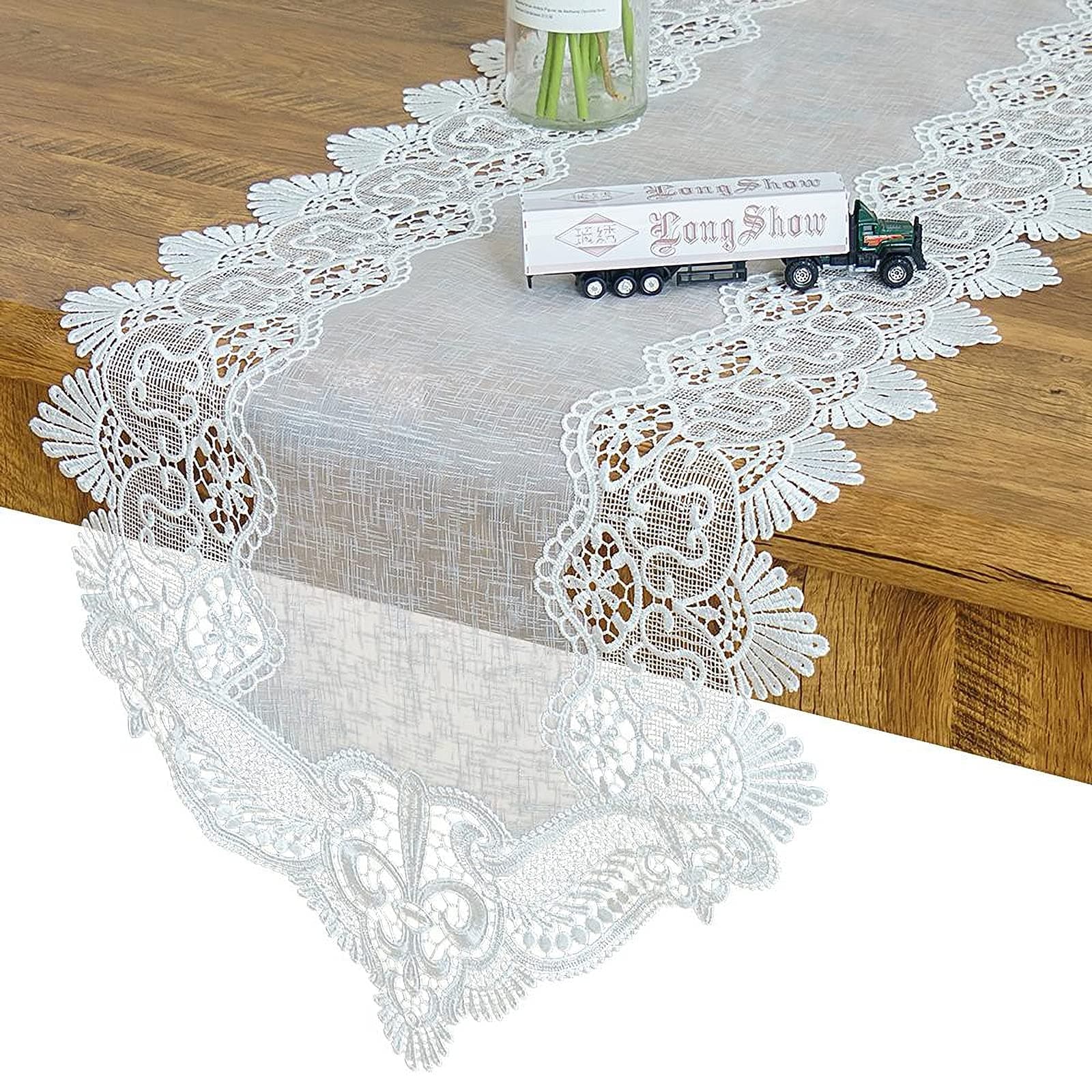 AEROiVi Lace Table Runner 72 Inches Long for Dining Table, Vintage Dresser Scarf for Living Room, Perfect for Wedding, Baby Shower Reception, 20 Inch Wide