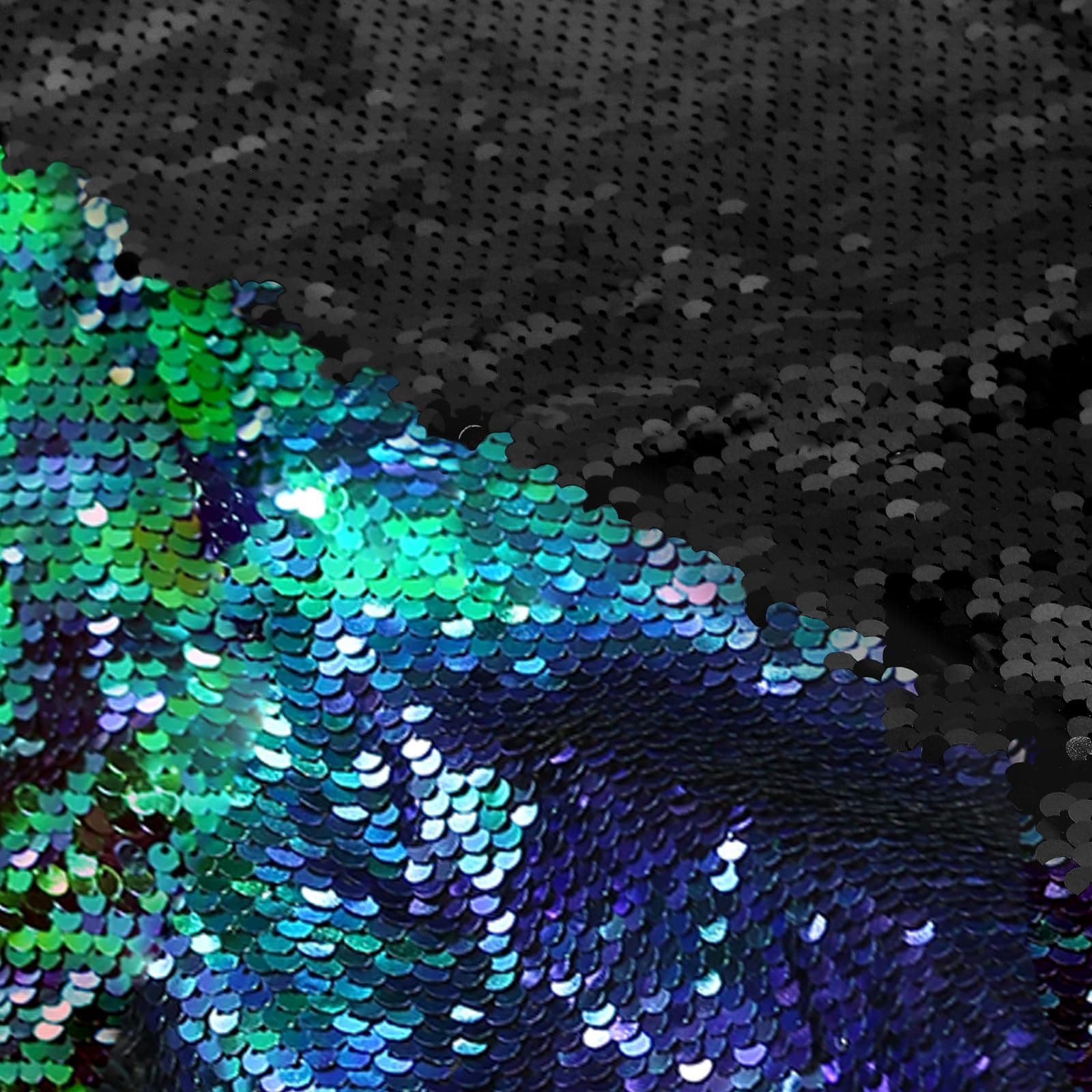 VACVELT Flip Sequin Fabric by The Yard, Half Yard Reversible Sequin Fabric, Emerald Green + Black Glitter Fabric Sparkly Mermaid Sequin Fabric for Graffiti, Bridal Dress, Wedding Decorations, Sewing