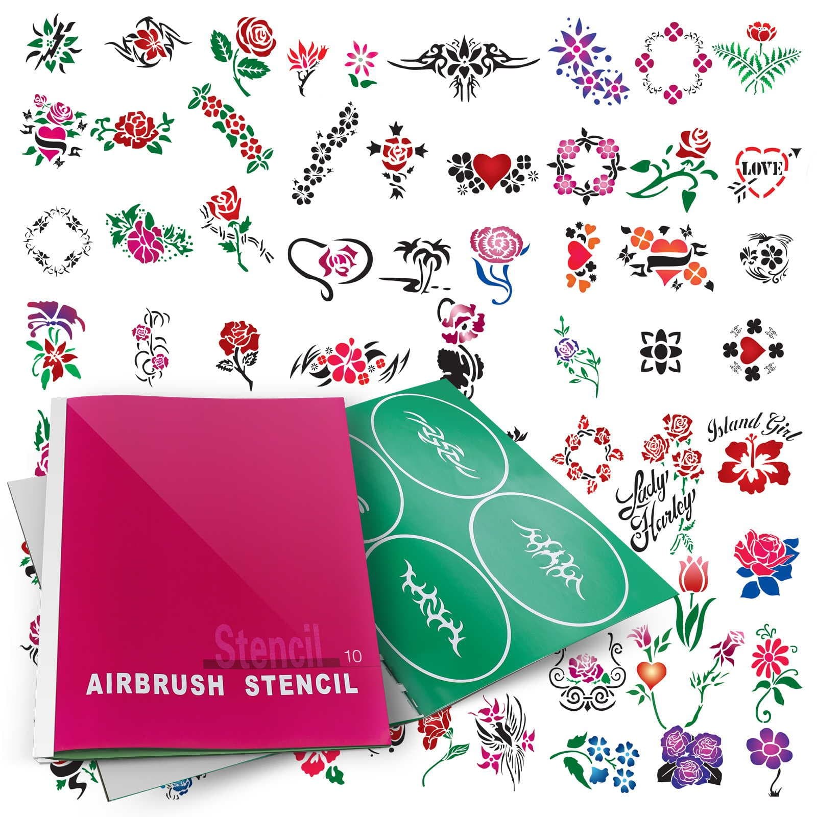 PointZero Temporary Tattoo Airbrush Stencils 100 Designs - Book 10