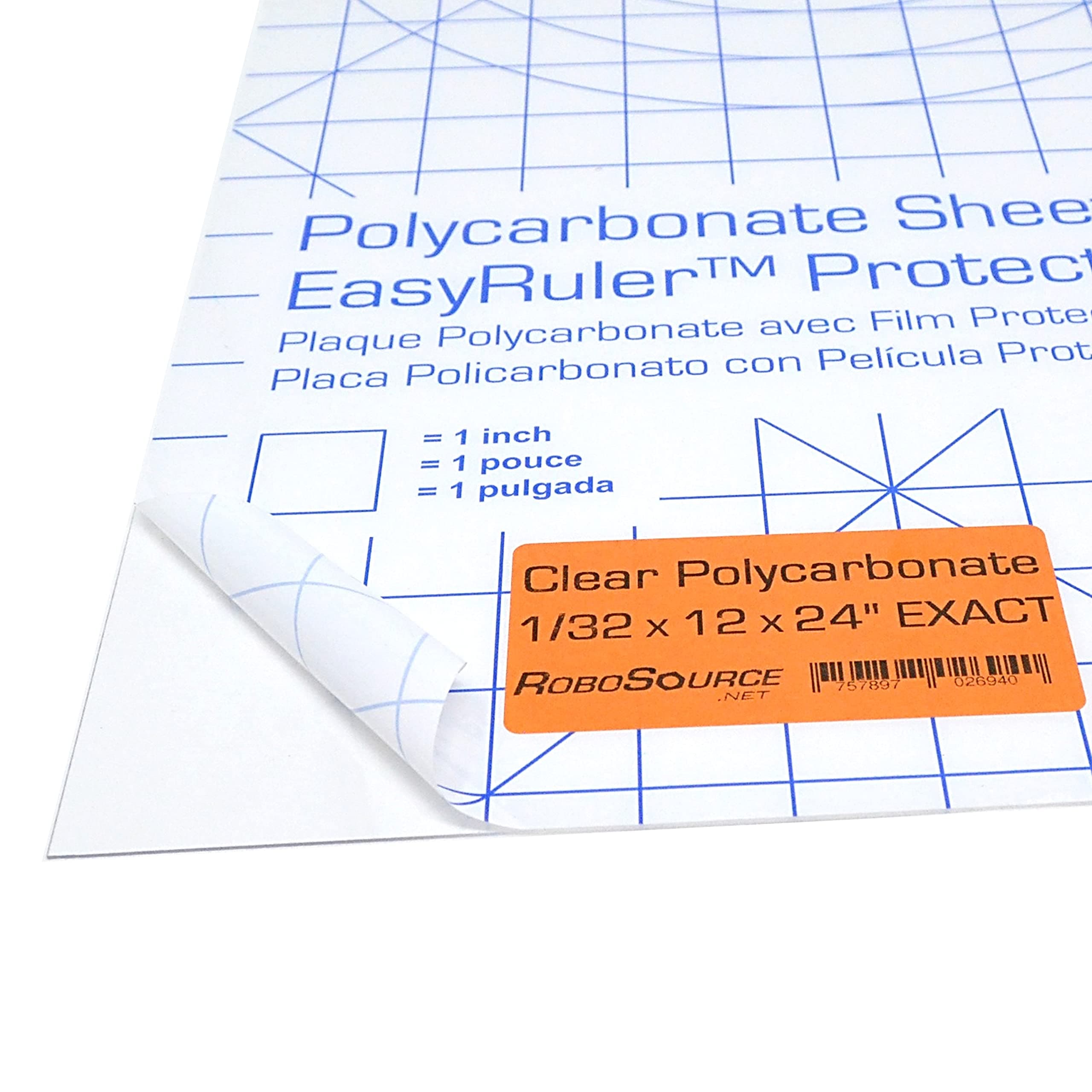 Polycarbonate Clear Plastic Sheet 12" X 24" X 0.030" (1/32") Exact with EasyRuler Film, Shatter Resistant, Easy to Cut, Bend, Mold Than Plexiglass. Window Panel, Industrial, Hobby, Home, DIY, Crafts