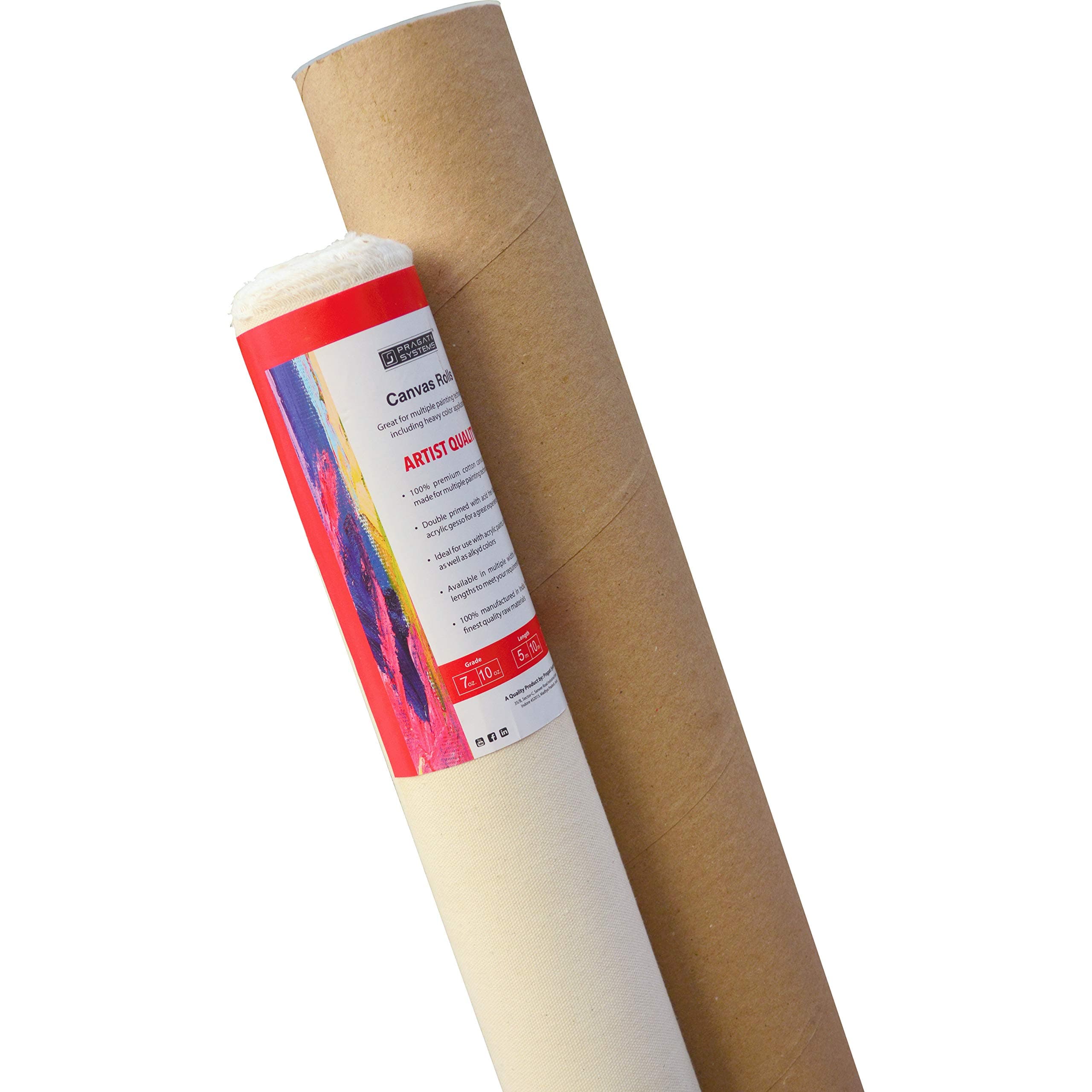 Pragati Systems® Hobby Series (07 Oz.) Medium Grain Primed Cotton Canvas Roll for Oil, Acrylic & Alkyd Colors | Double-Primed Artist Canvas for Painting, White (24 Inch x 5 Meter)