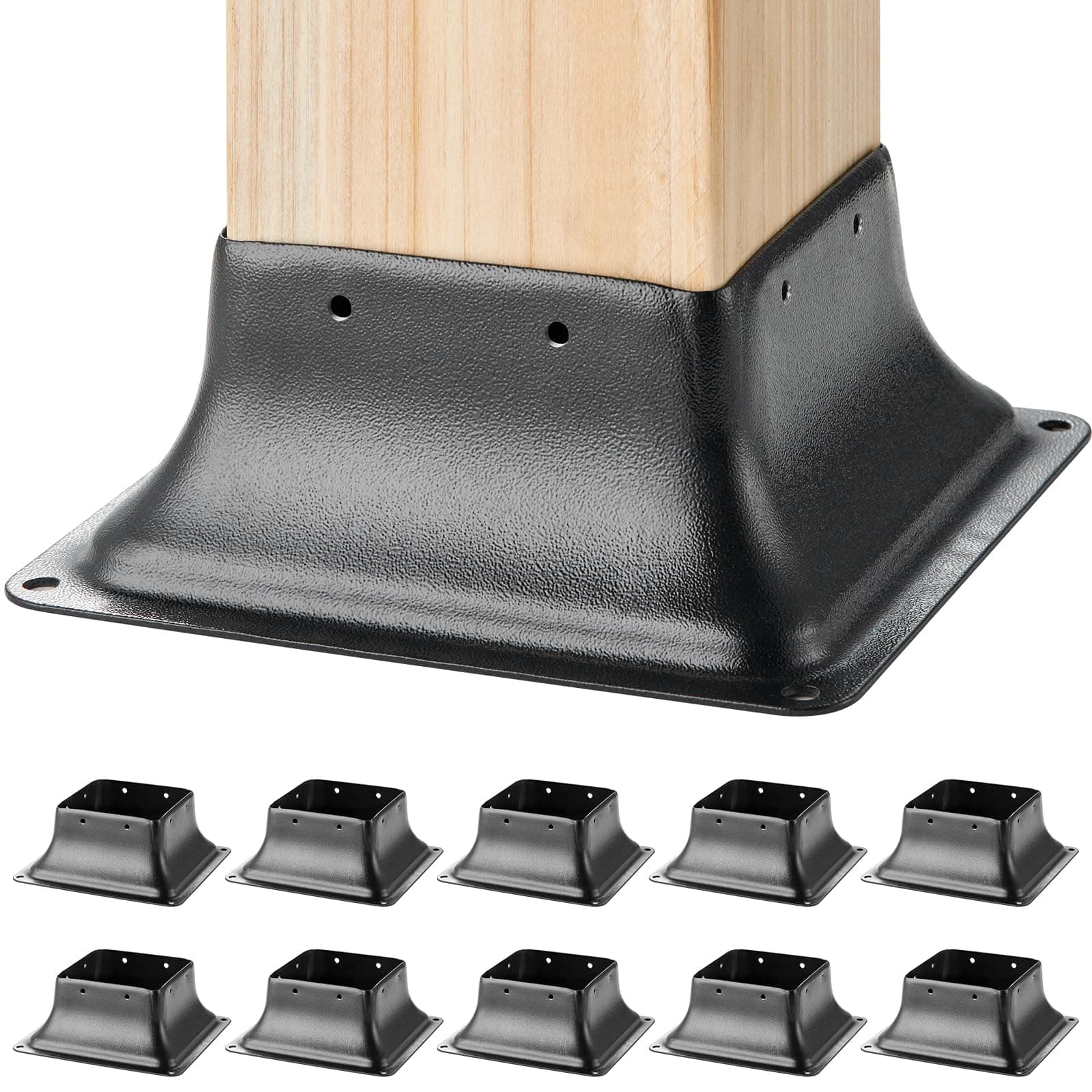 VEVOR Post Base 4x4 Set of 10, Inner Dimension 3.6"x3.6", Durable Powder-Coated Steel Bracket, Suitable for Standard Wood Post, Ideal for Deck, Porch Handrail, and Railing Support