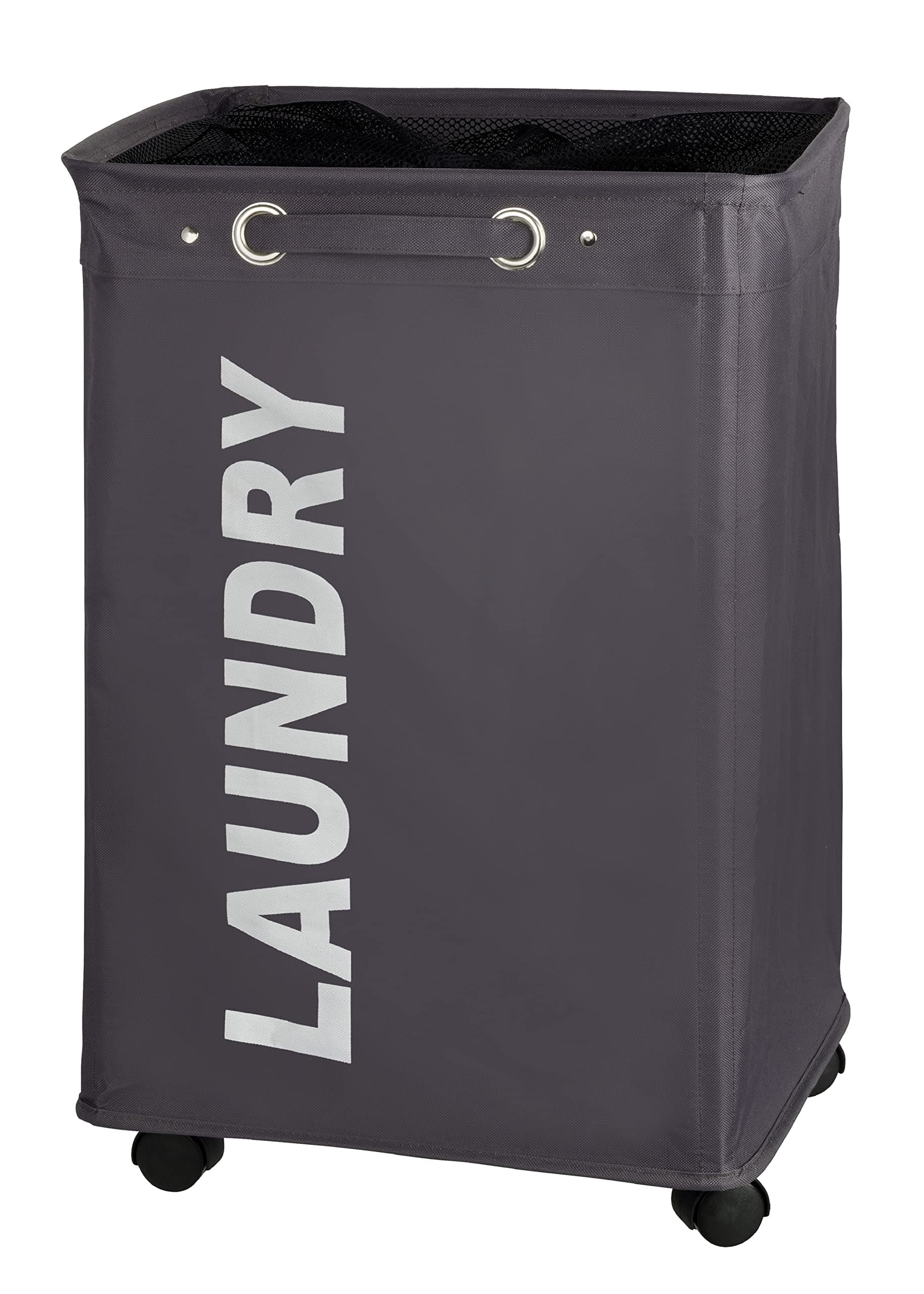 WENKOQuadro Laundry Basket with Wheels, Rolling Laundry Bin with Lid, Slim Laundry Hamper, Laundry Sorter, Clothes Storage, Grey, 15.7 x 23.6 x 13 inch