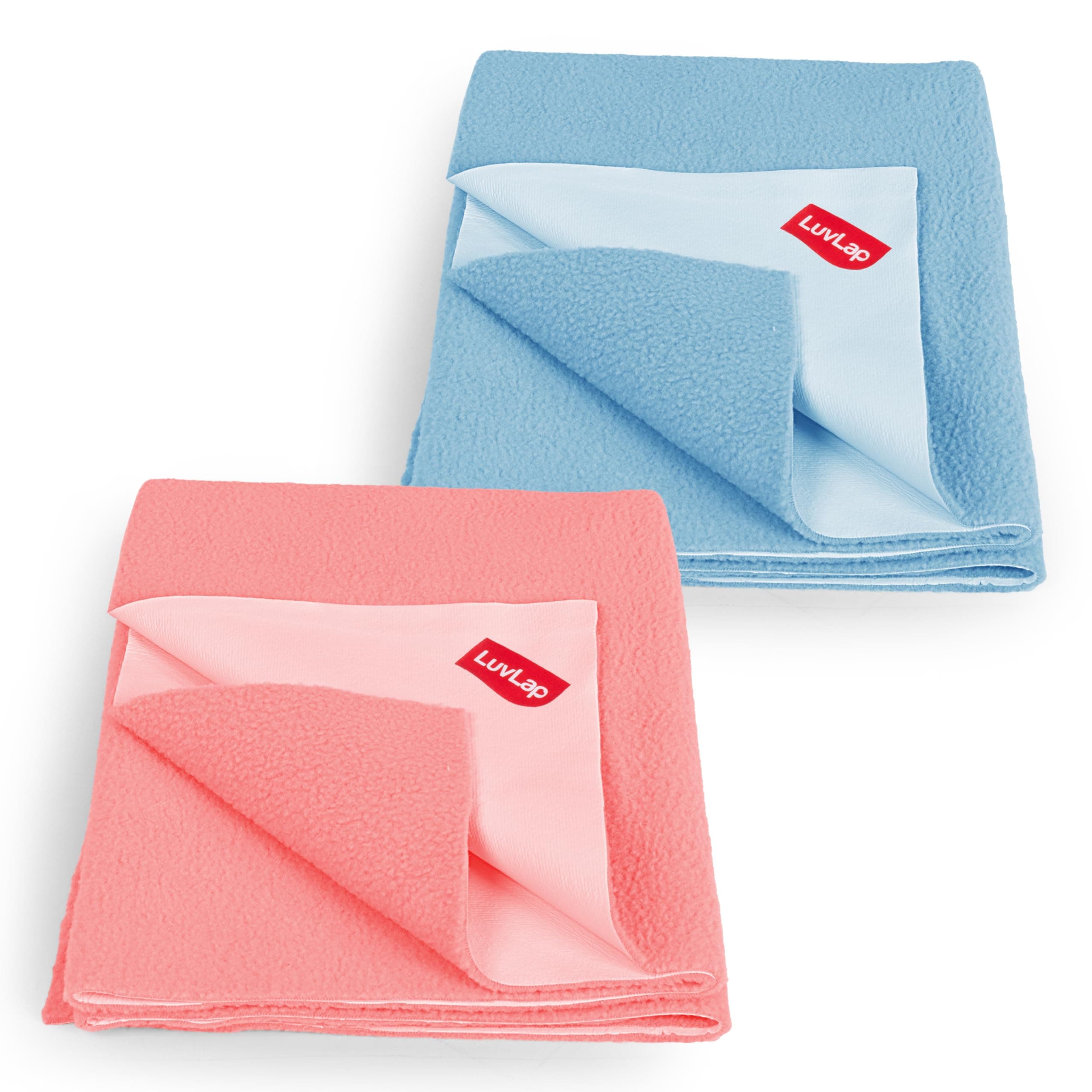 Luv Lap Instadry Extra Absorbent Dry Sheet/Bed Protector - Sky Blue & Salmon Rose, 0m+ - Medium Size 70cm x 100cm, Pack of 2