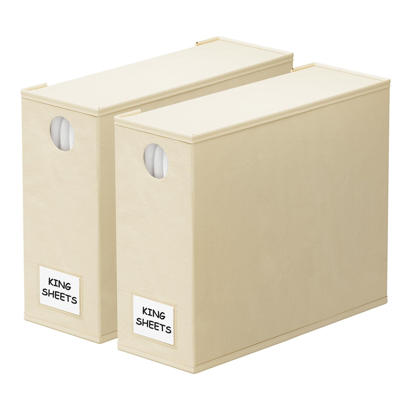 SpaceAid 2 Pack Bed Sheet Organizers and Storage, Foldable Sheet Organizer for Linen Closet, Sheets Set Folder Keeper with Window XL (Queen & King Size) Organizing Bedding Container (Beige, 2 Pack)