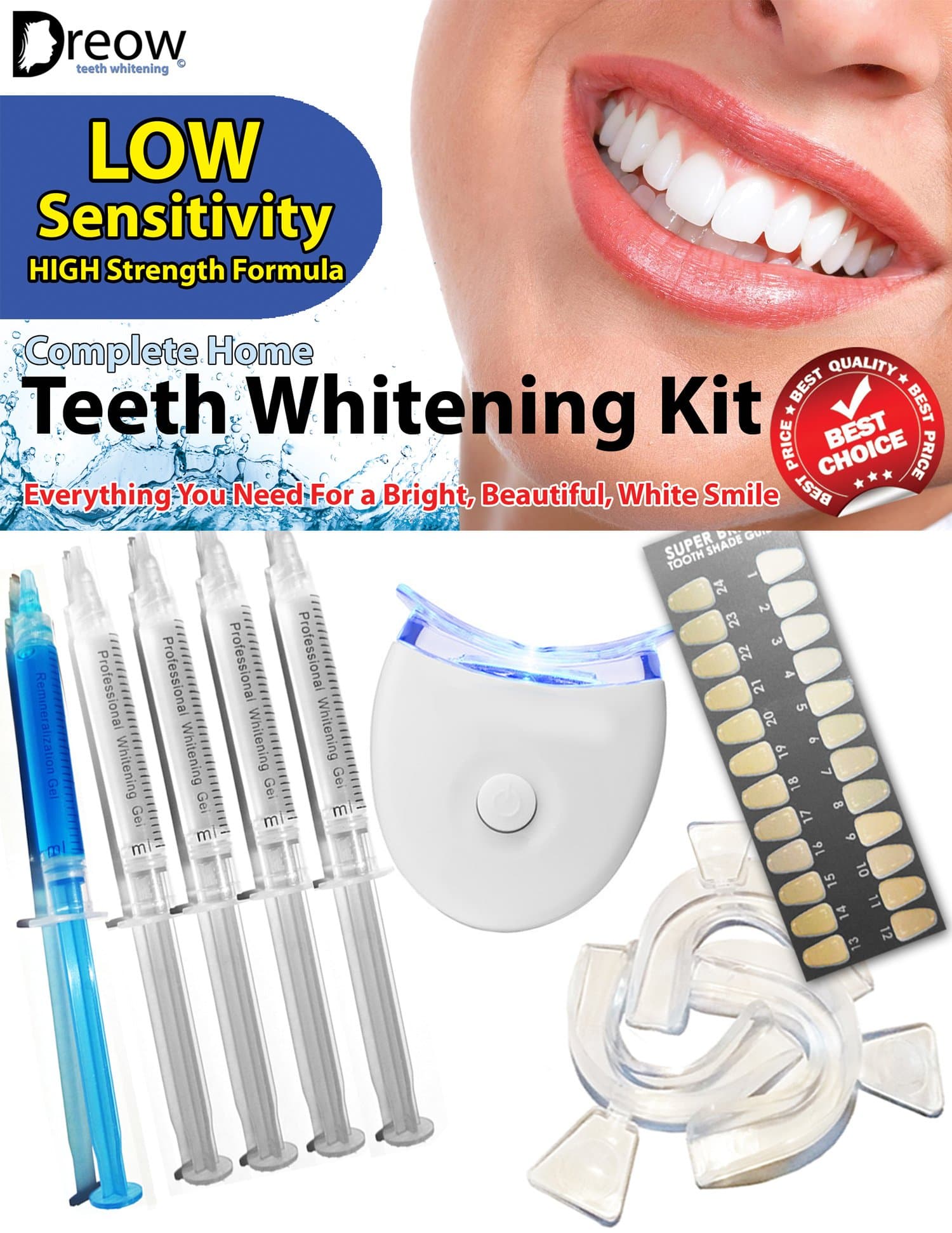 ADVANCED Teeth Whitening Kit Bleaching with 4 XL Carbamide Peroxide Gel Syringes, Remineralizing Gel, Great Gift Idea