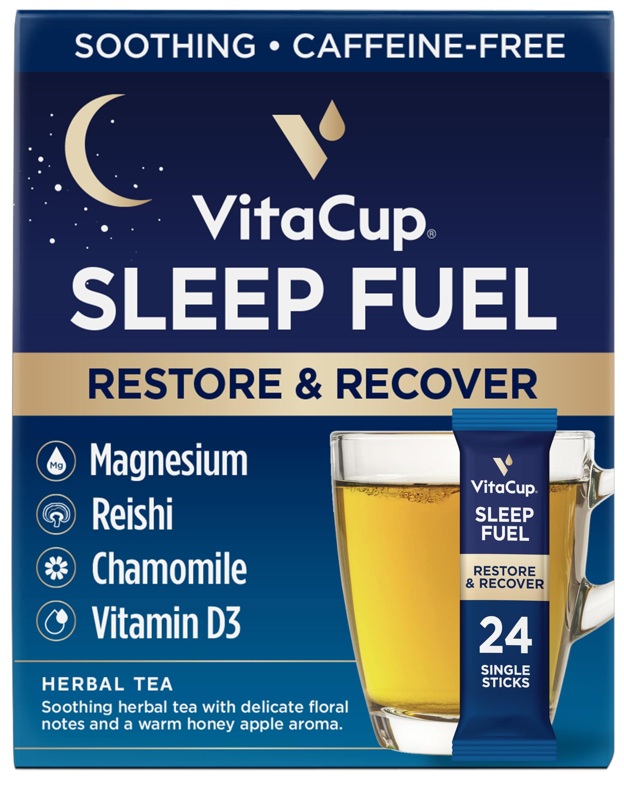 Sleep Fuel Instant Tea Packets for Deep REM Sleep, Relax & De-Stress w/Chamomile, Magnesium, Vitamin D3, Coconut Water, Coconut Milk, Potassium, Calming for Full Body Relaxation, 24Ct
