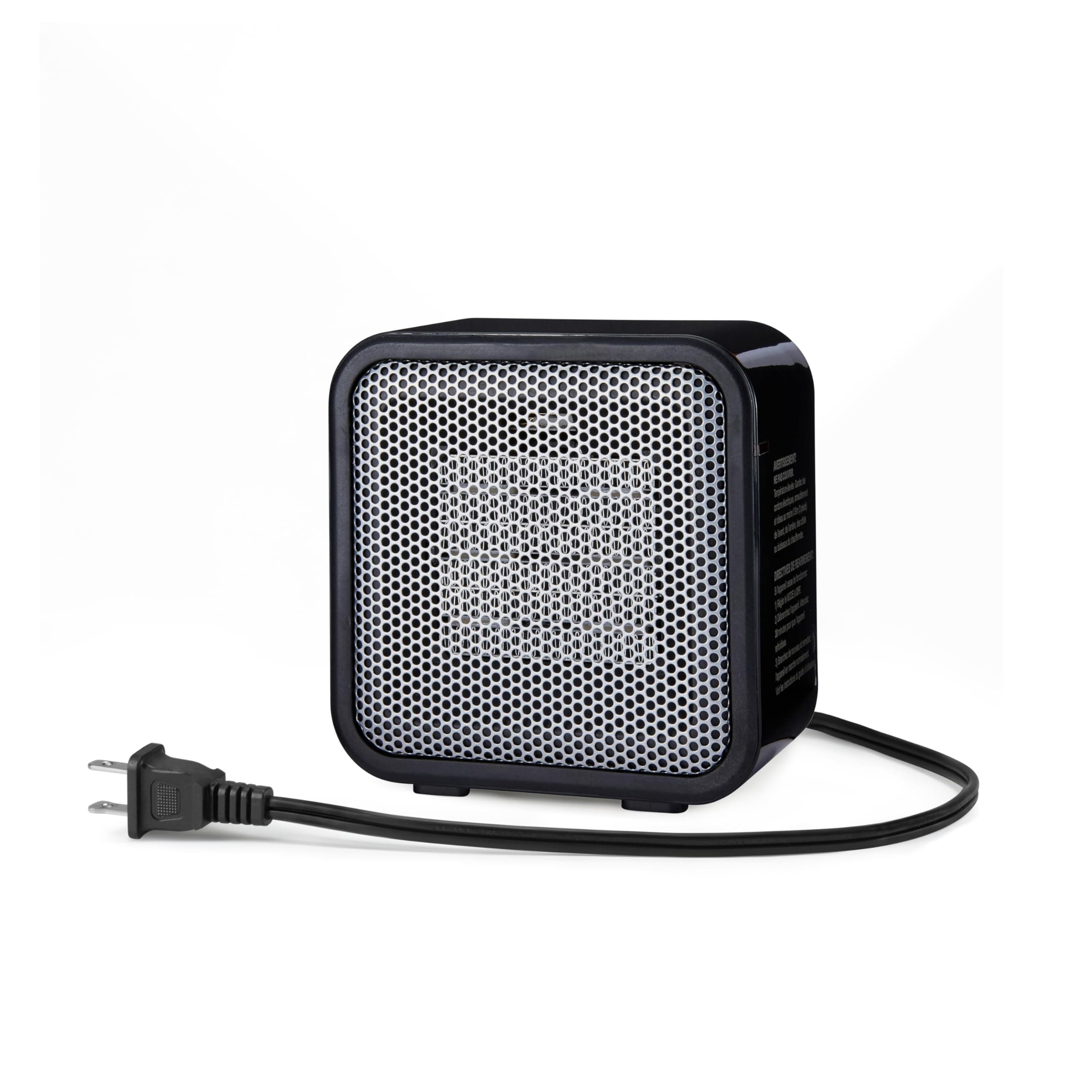 Amazon Basics Ceramic Portable Mini Space Heater for Office Desk, Indoor Use, Fast Heating, Energy Efficient, 500W, With Tip-Over Protection, Lightweight 1.4 lbs, Black, 5.87"D x 3.15"W x 5.95"H