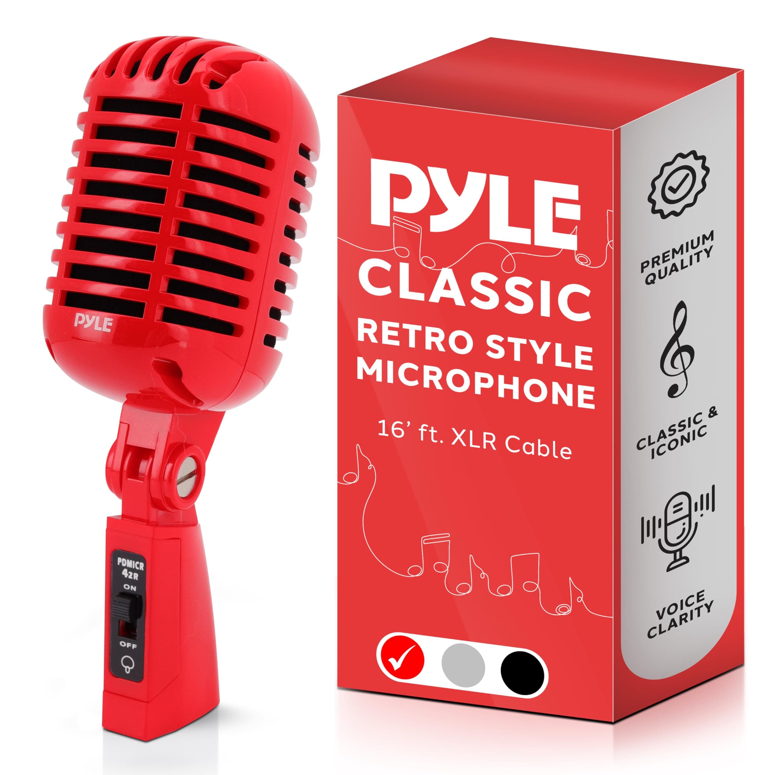 Pyle Classic Retro Dynamic Vocal Microphone - Old Vintage Style Unidirectional Cardioid Mic with XLR Cable - Universal Stand Compatible - Live Performance, In-Studio Recording - Pro PDMICR42R (Red)
