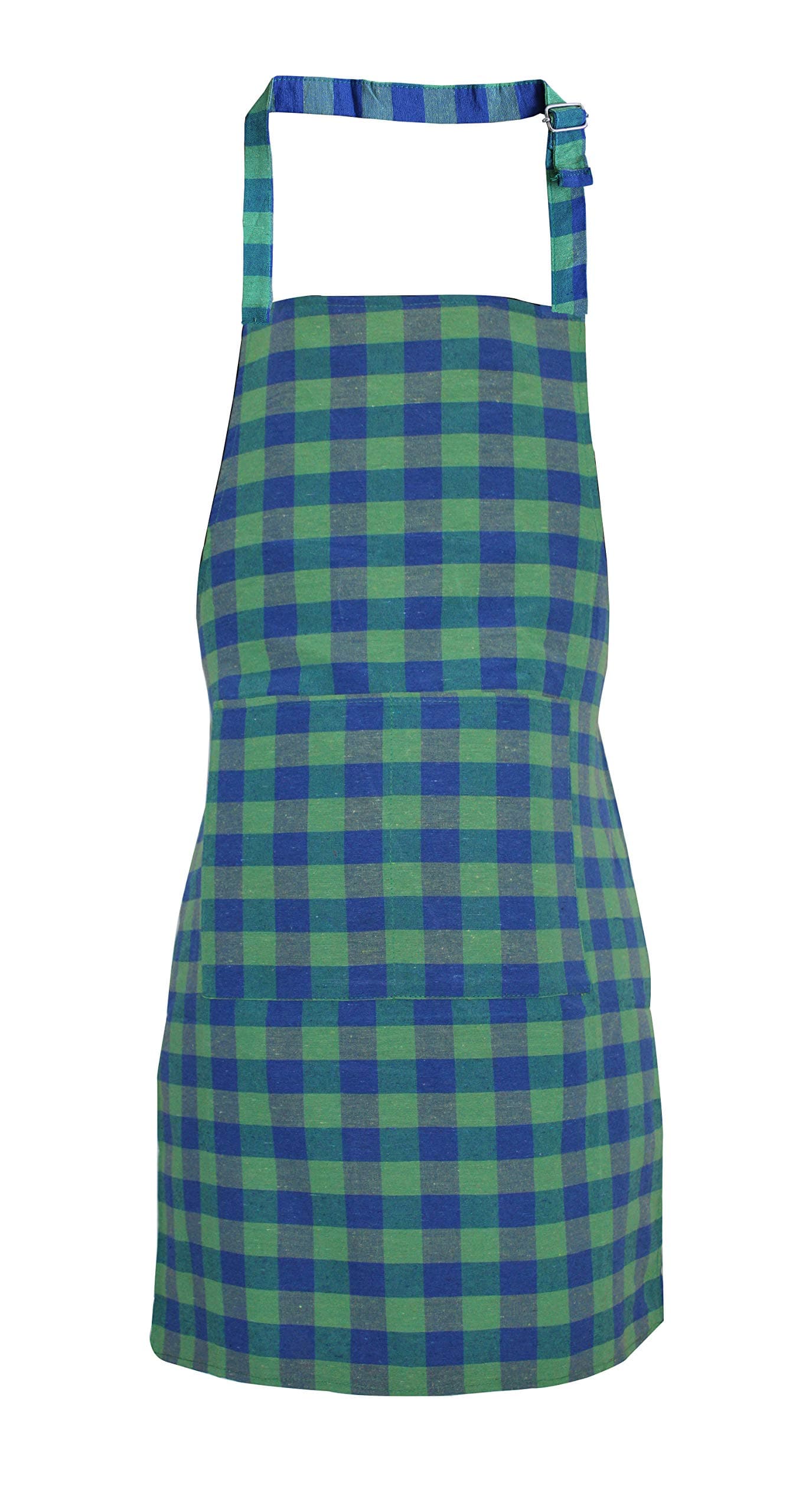 GLUN Waterproof Unisex Kitchen Apron Checkered with 2 Big Size Front Centre Pocket and Adjustable Neck Strap (Blue-Green)