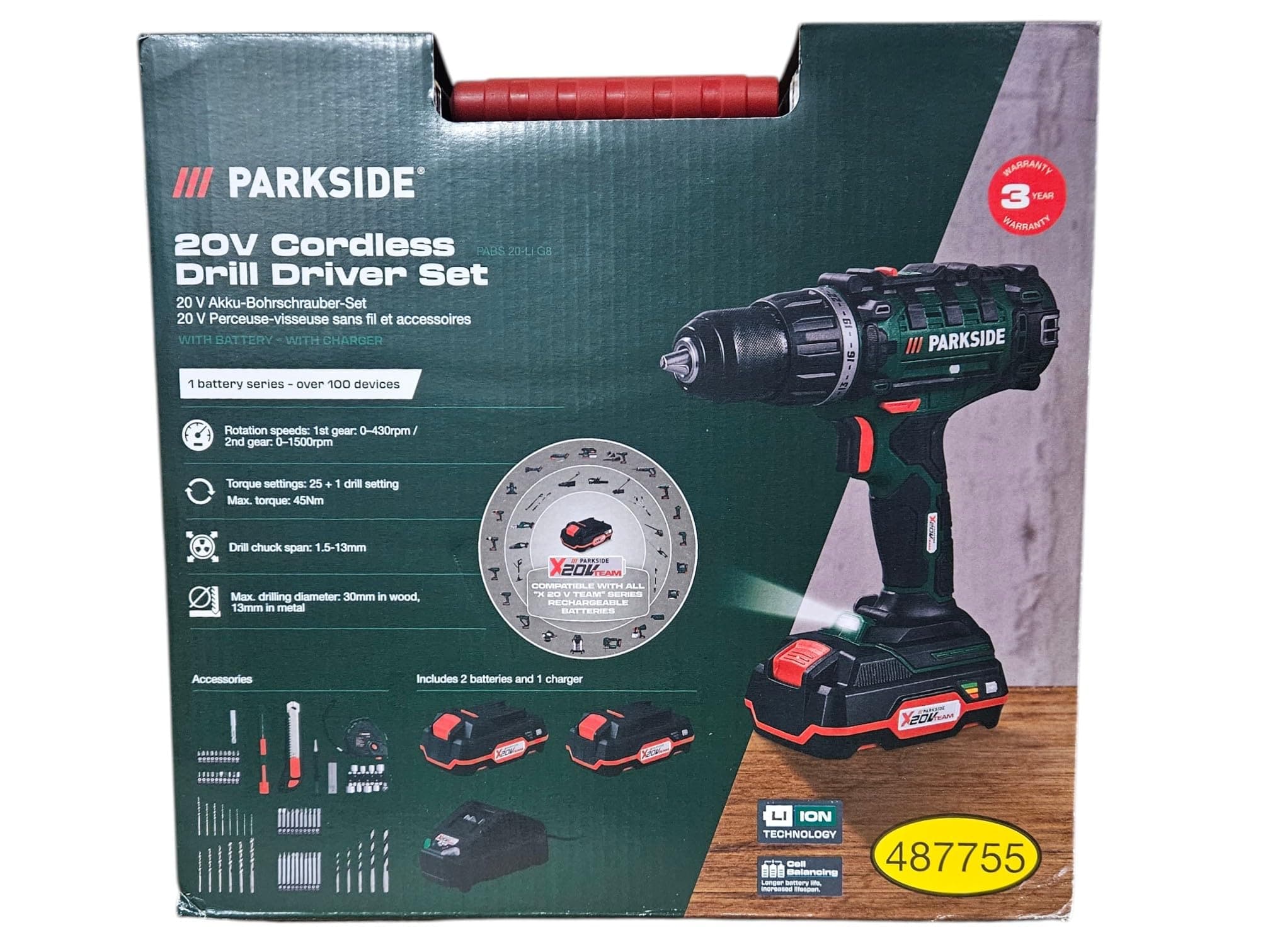 X20V PABS 20-Li Cordless Drill Driver with 2 Lithium Ion Batteries Accessories 73 Pieces