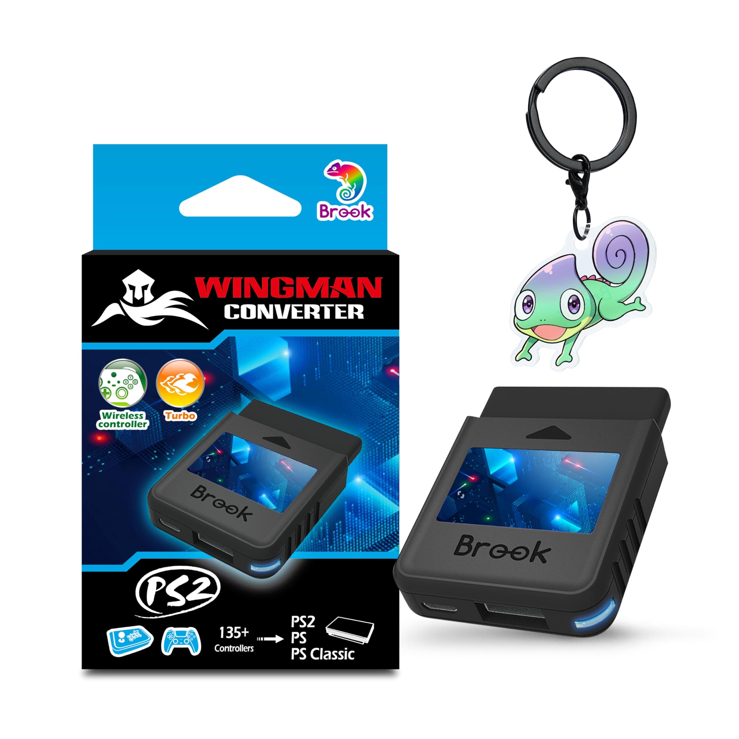 Wingman PS2 Converter Wireless Adapter for PS4/PS3 to PS2/PS1/PS Classic, Supports Xbox & Switch Controllers, Retro Gaming Adapter with Keychain [Exclusive Version]