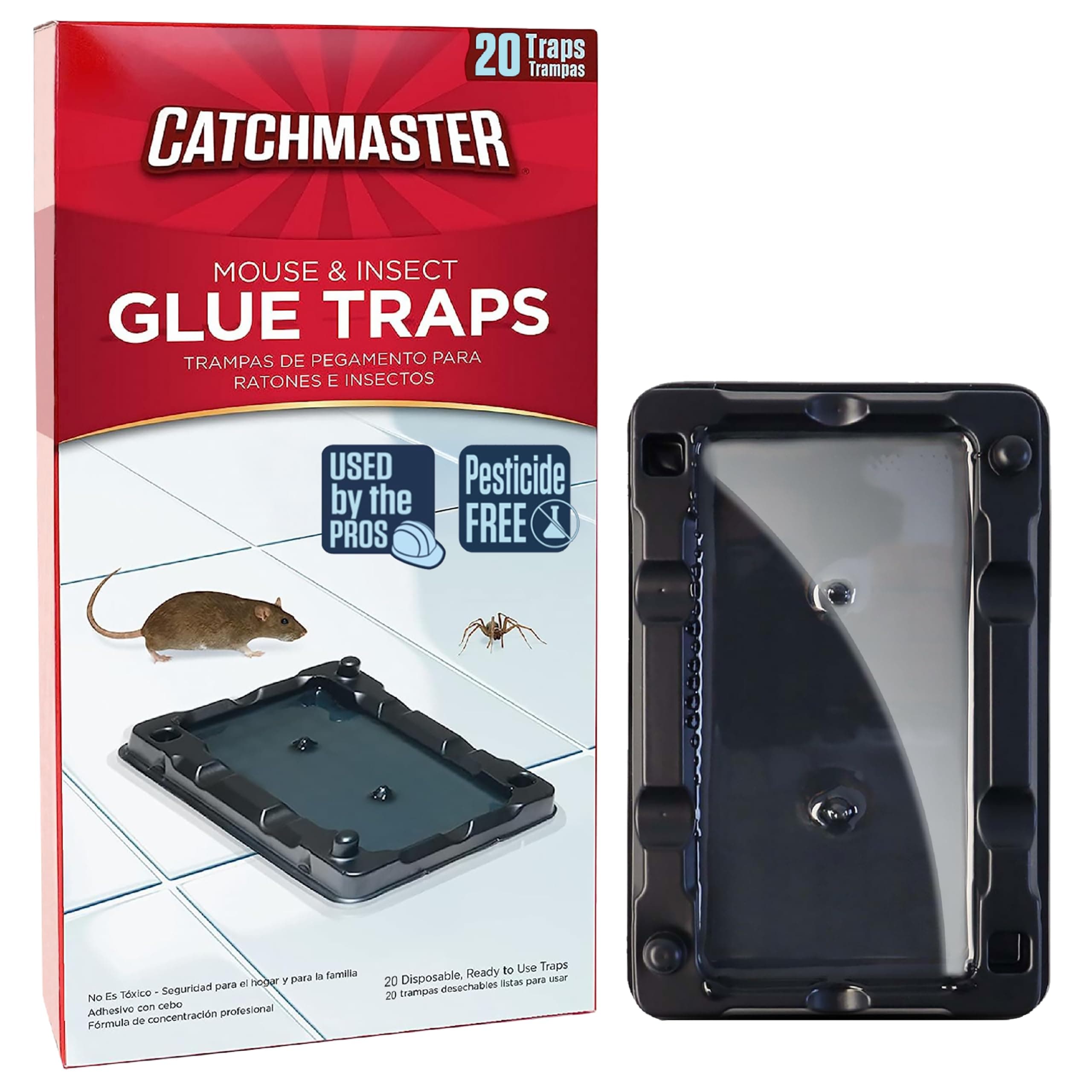 Catchmaster-20 Mouse & Insect Glue Traps, Heavy-Duty Pesticide-Free Sticky Mouse Traps Indoor for Home, Used by the PROs, Adhesive Rodent & Bug Catcher, Pest Control for House & Garage