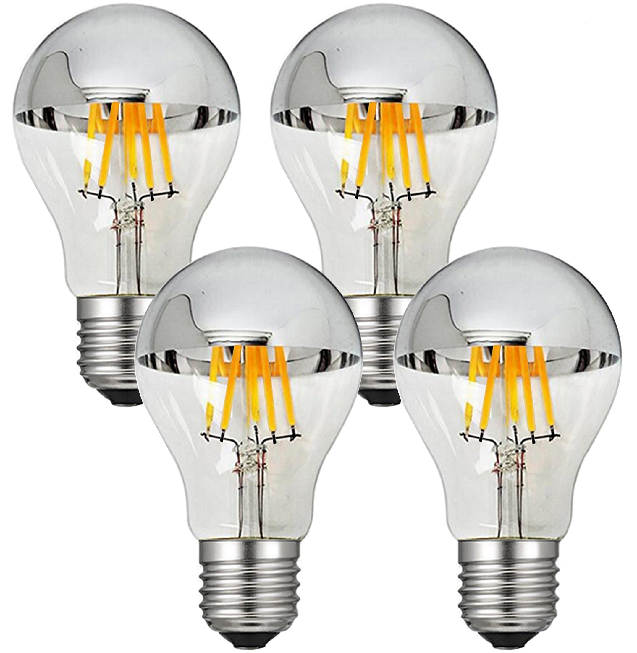CanYa half sliver led bulb 60 Watt Equivalent A60 edison bulb a60 led filamen LED Filament Vintage Dimmable Bulb with Mirror Half Chrome Silver Globe Shape Bulb for Decorate Home celebration Pack of 4