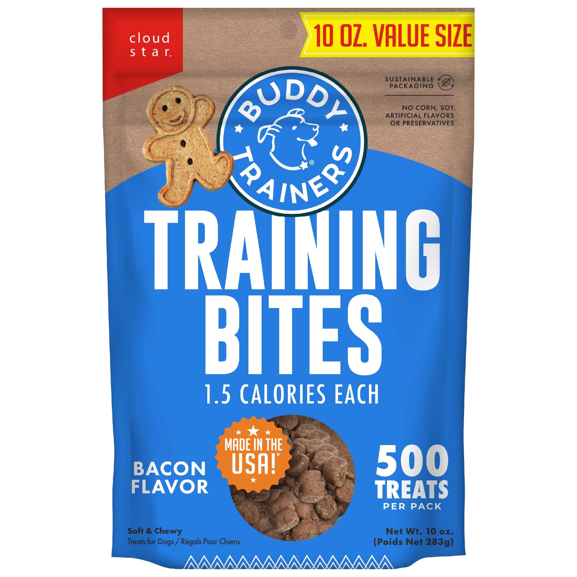 Buddy Biscuits Trainers 10 Oz. Pouch of Training Bites Soft & Chewy Dog Treats Made with Bacon Flavor