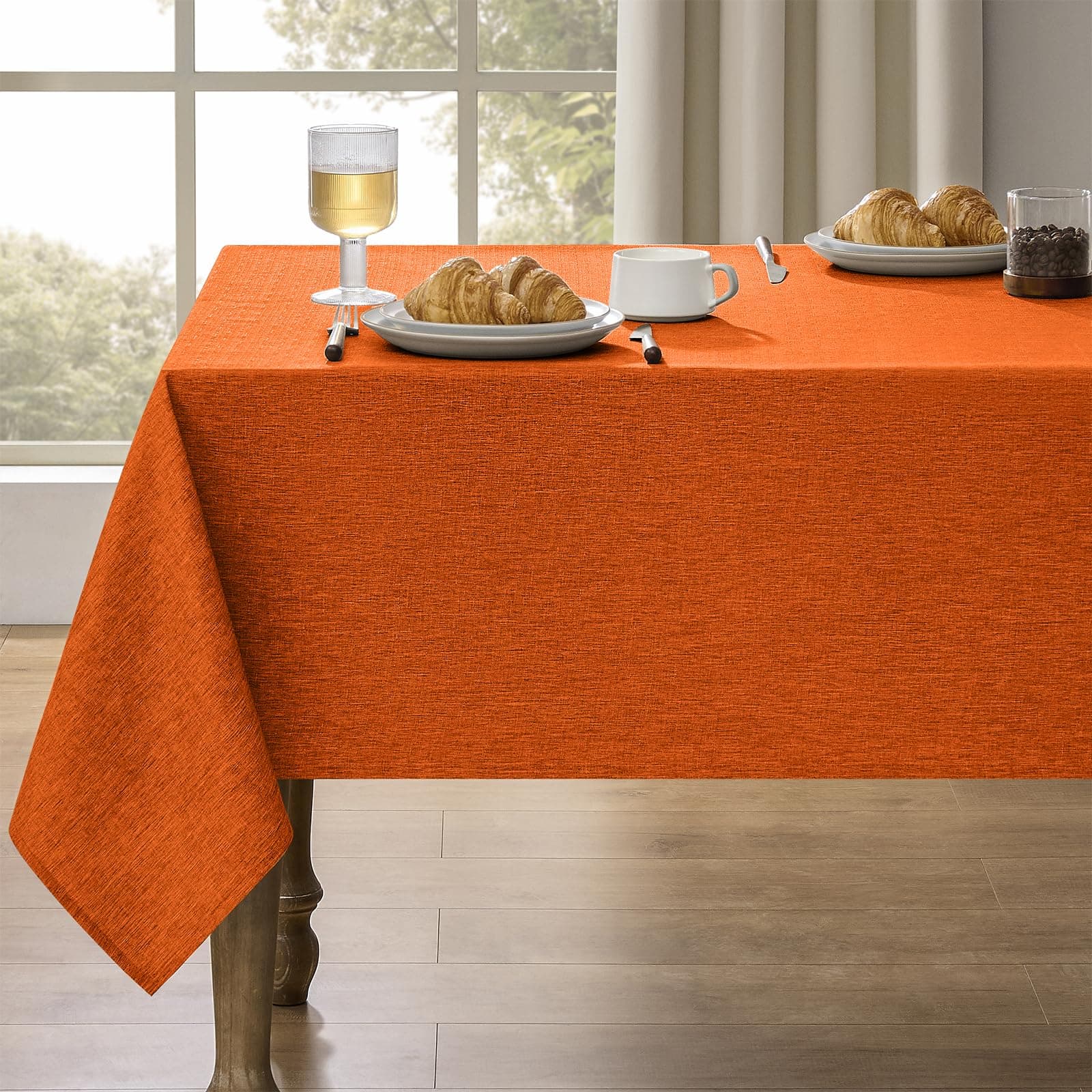 Decorelia Waterproof Wipeable Table Cloth Rectangle Table for Wedding, Faux Linen Rustic Reusable Rectangular Table Cloth Cover for Dining, Party & Camping(Oblong,60 x 104 Inch (8-10 Seats), Rust)
