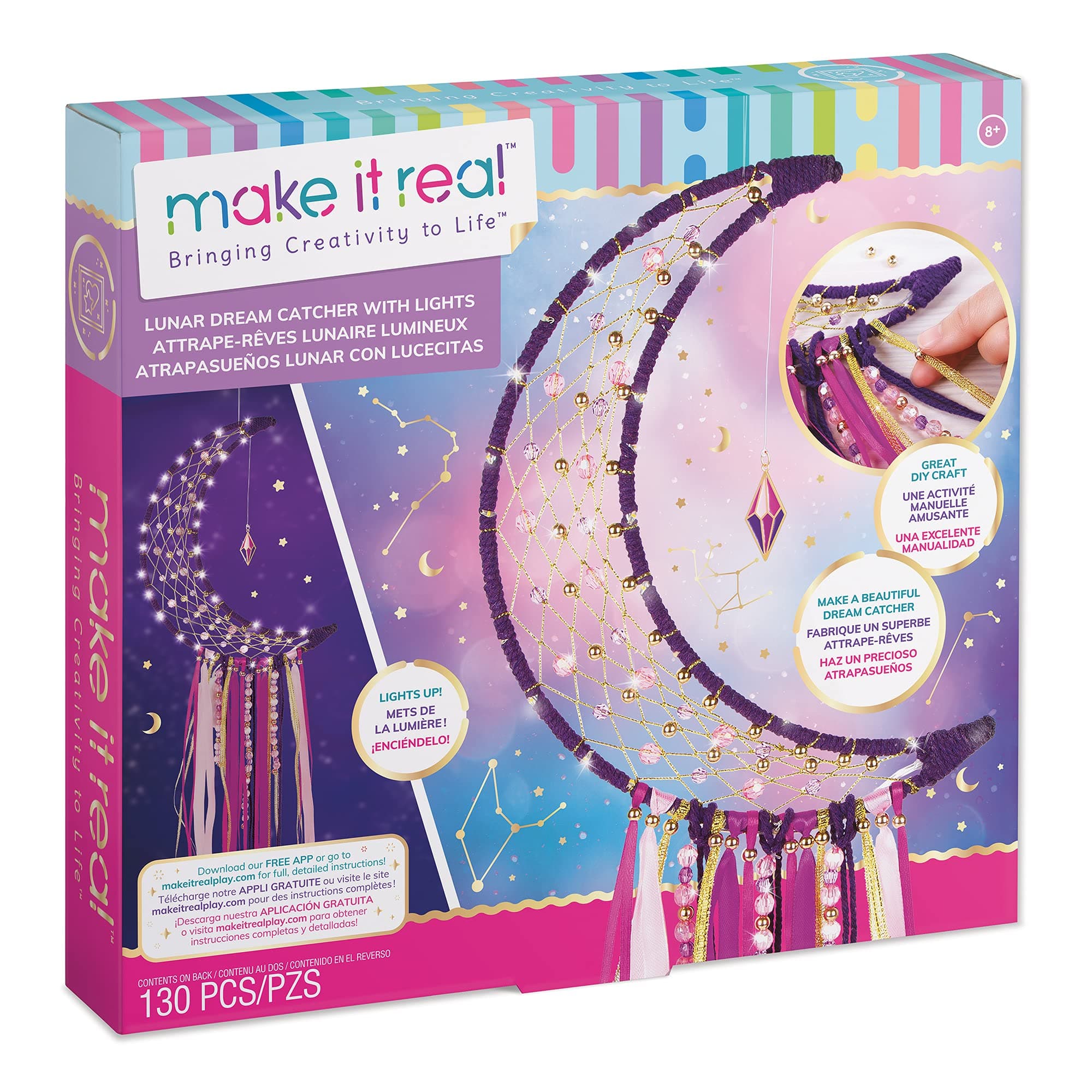 Make It Real Lunar DIY Dream Catcher Kit with Lights and Fairy Lights for Teen Room Wall Decor - Ages 8+