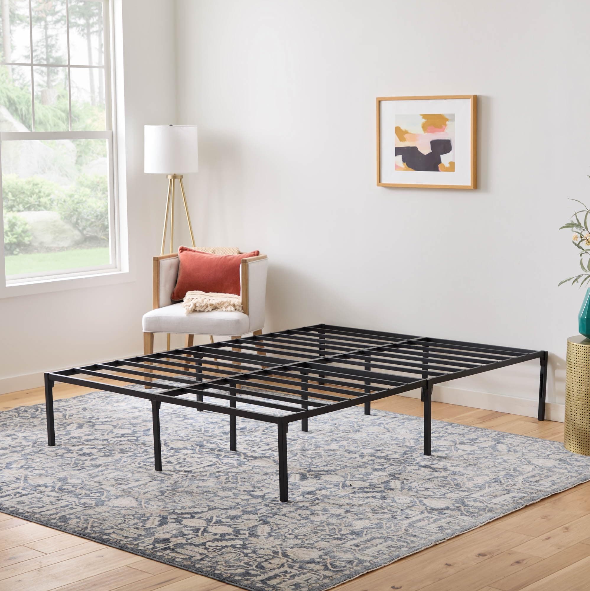 Heavy Duty Metal Platform Bed Frame - No Box Spring Needed - Underbed Storage - Simple Toolless Assembly - 14” High - Sturdy - Steel Slats - Sleek Modern Design - Full Size