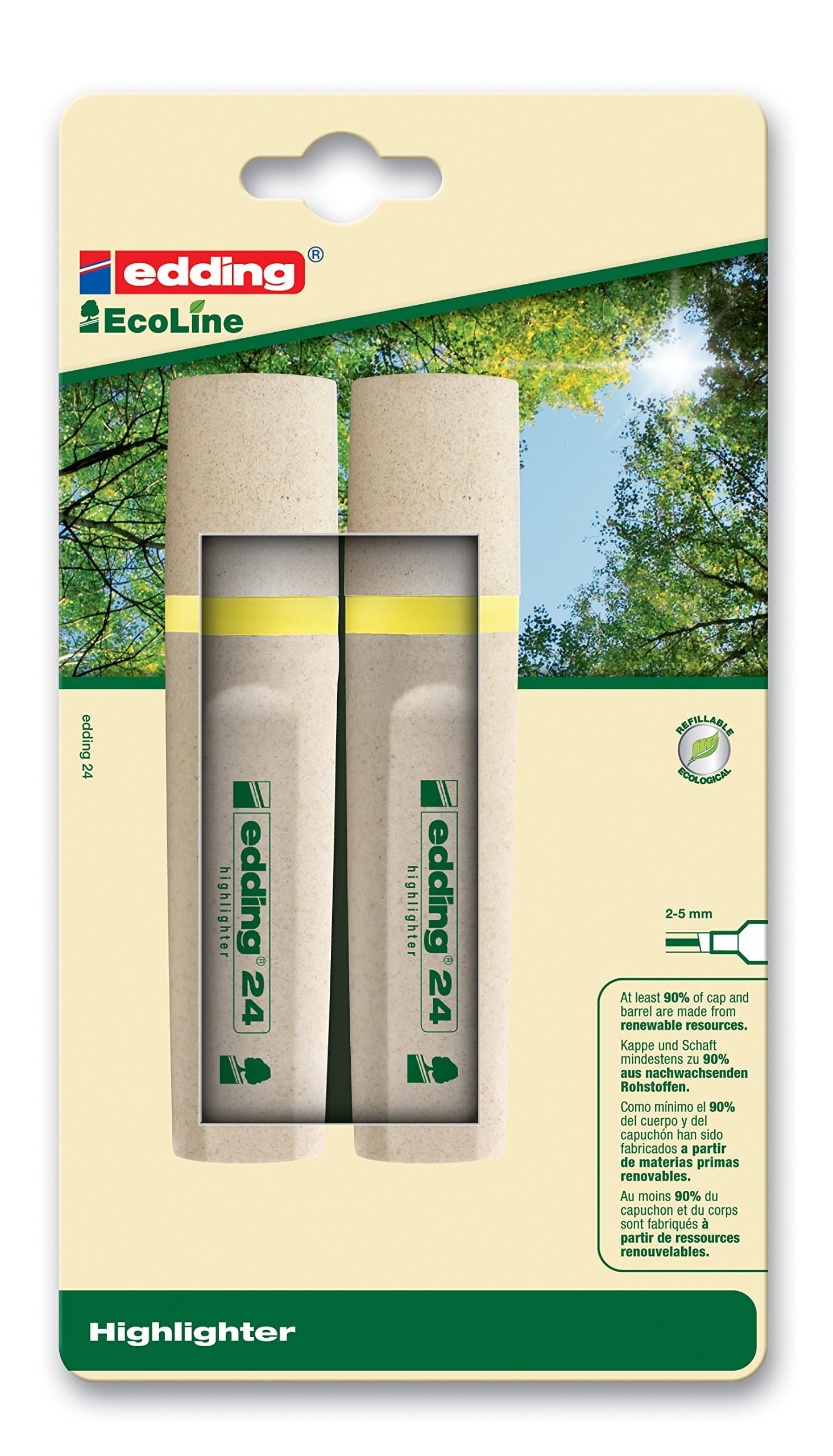 edding 24 Ecoline Refillable Highlighter - Pack of 2 - Yellow 4-24-2-1005
