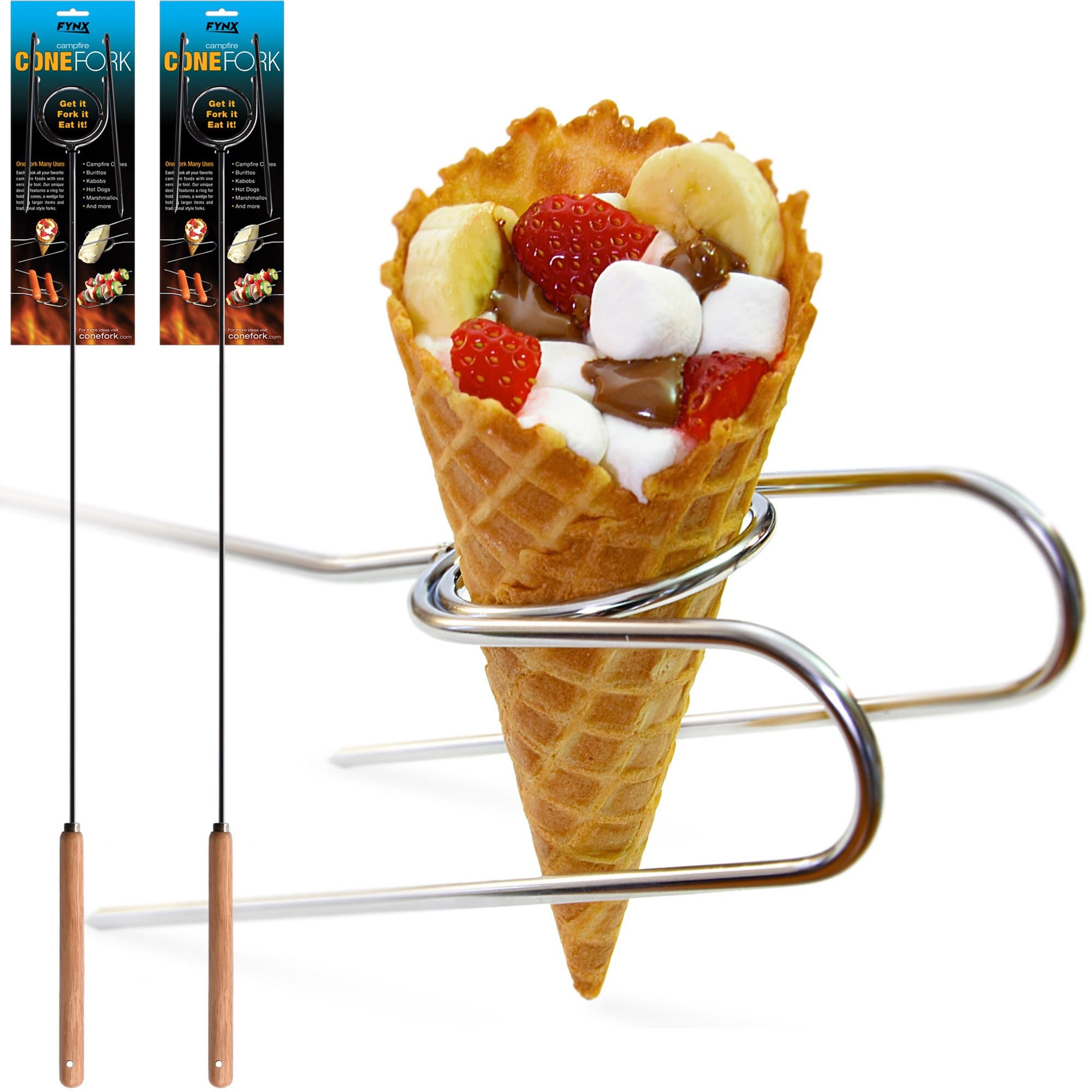 2 Campfire Cone Forks, Ultimate Roasting Stick, Hands Free, Burritos, Kabobs, Corn on The Cob, Hot Dogs, Marshmallows, S’Mores and More