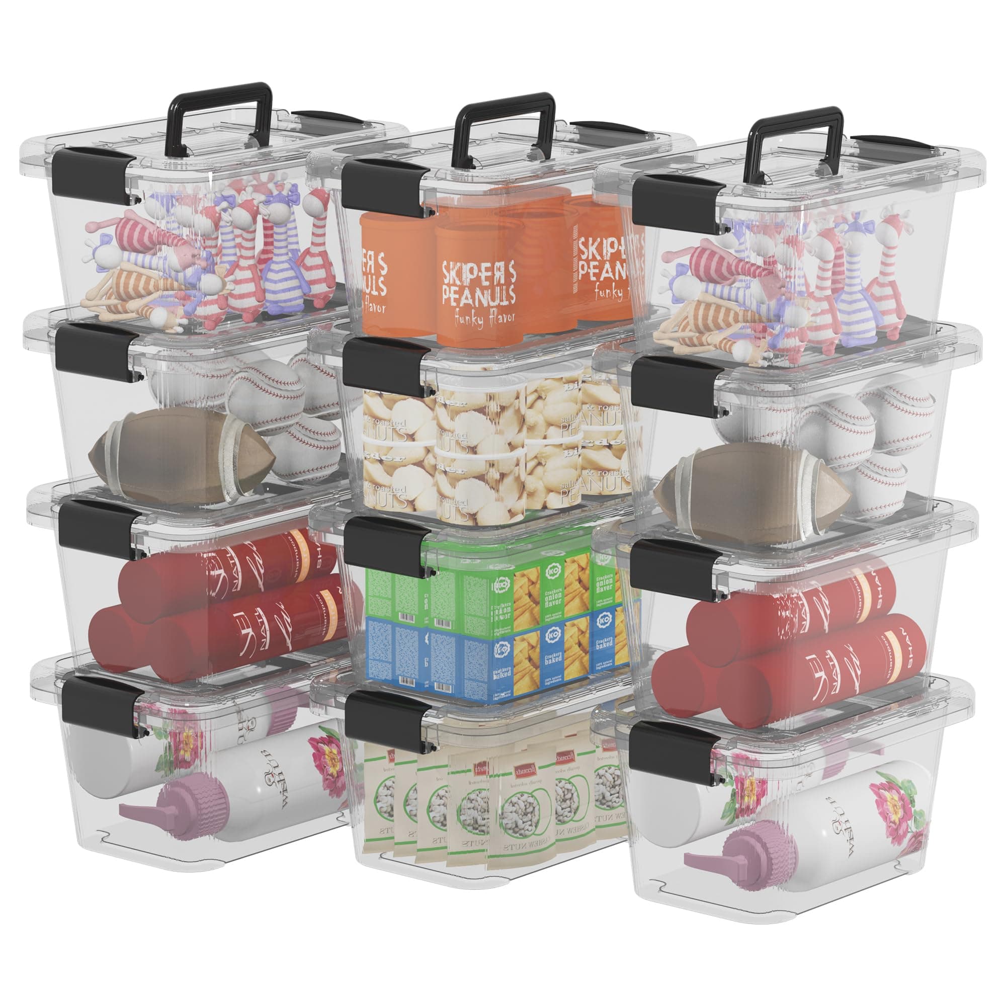 Cetomo6.8Qt*12 Plastic Storage Bins, Storage Box, 12 Pack, Tote Organizing Container with Durable Lids, Secure Latching Buckles and Handles, Stackable and Nestable, Clear