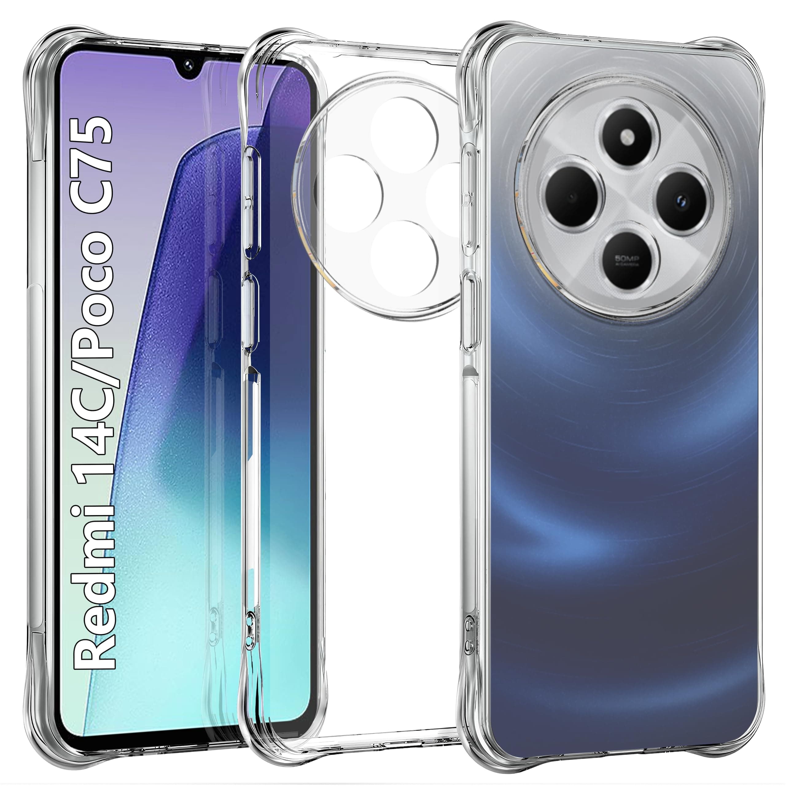 Case for Xiaomi Poco C75 and for Redmi 14C Clear TPU Four Corners Military-Grade Protection Cover Transparent Soft funda