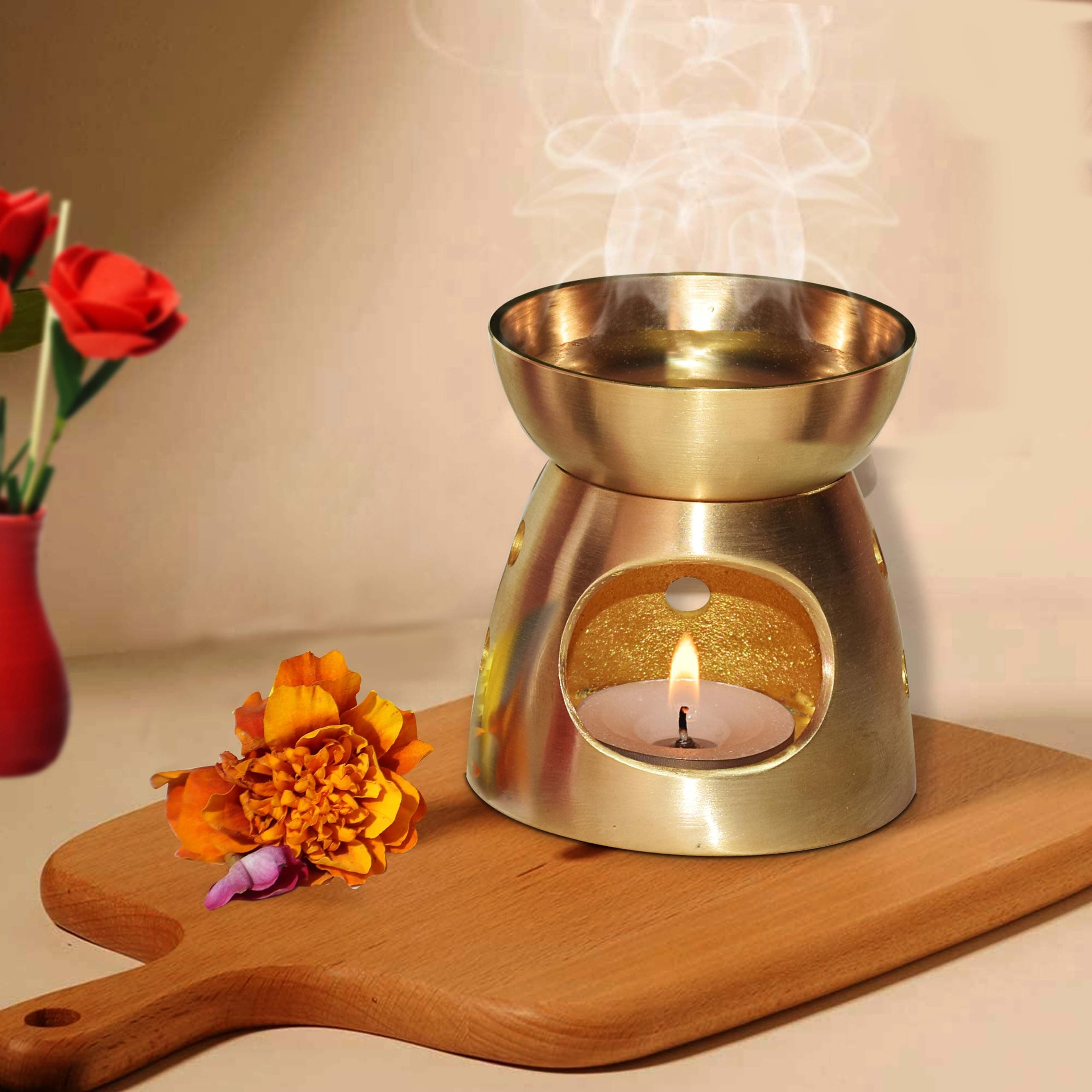 Pure Source India Oil Burner, Oil Diffuser, Made by Solid Brass, Coming with 1 Tea Light Candle.