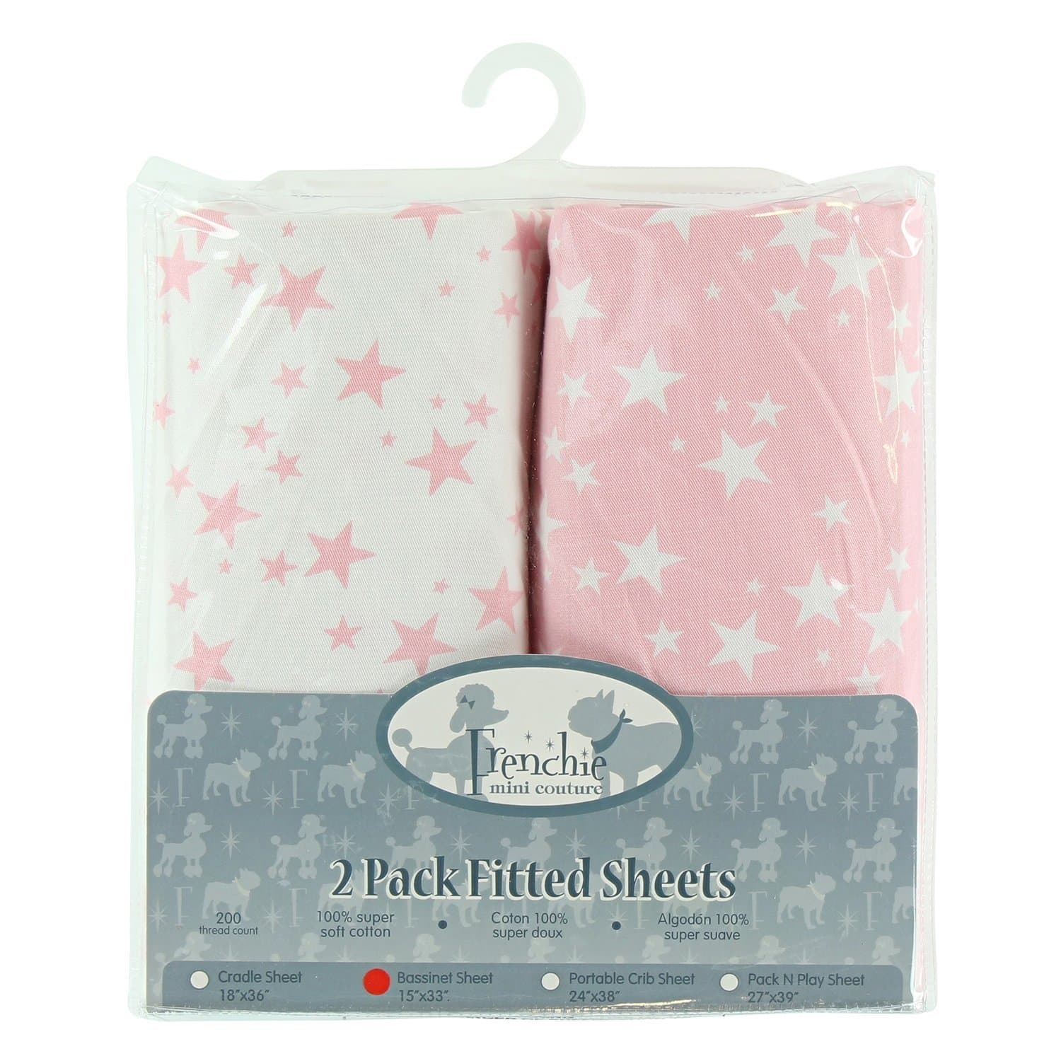 Frenchie Mini CoutureFrenchie Mini Couture 2 Pack Fitted Pack N Play Sheets 100% CottonPink Stars