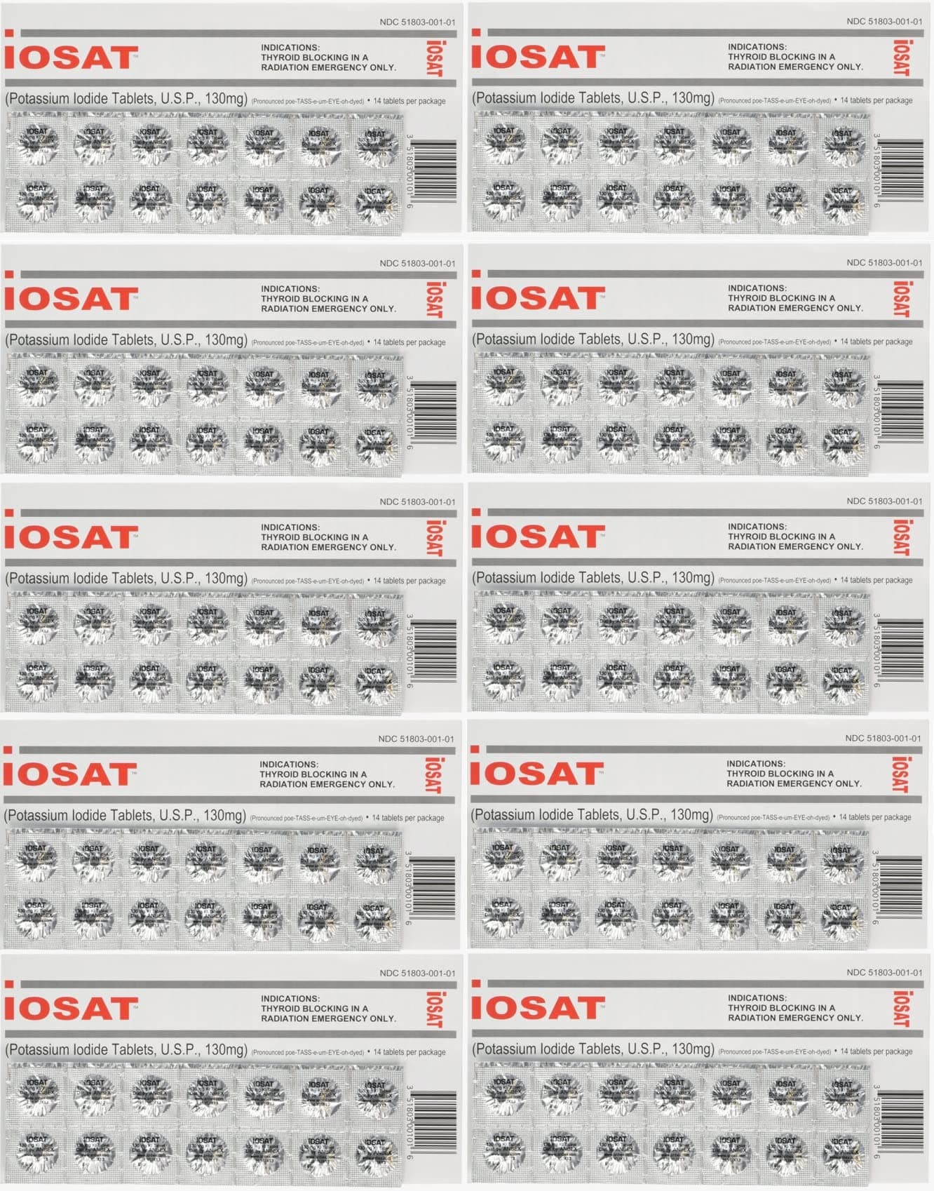 Potassium Iodide Tablets, 130 mg (14 Tablets each) - 10 packs