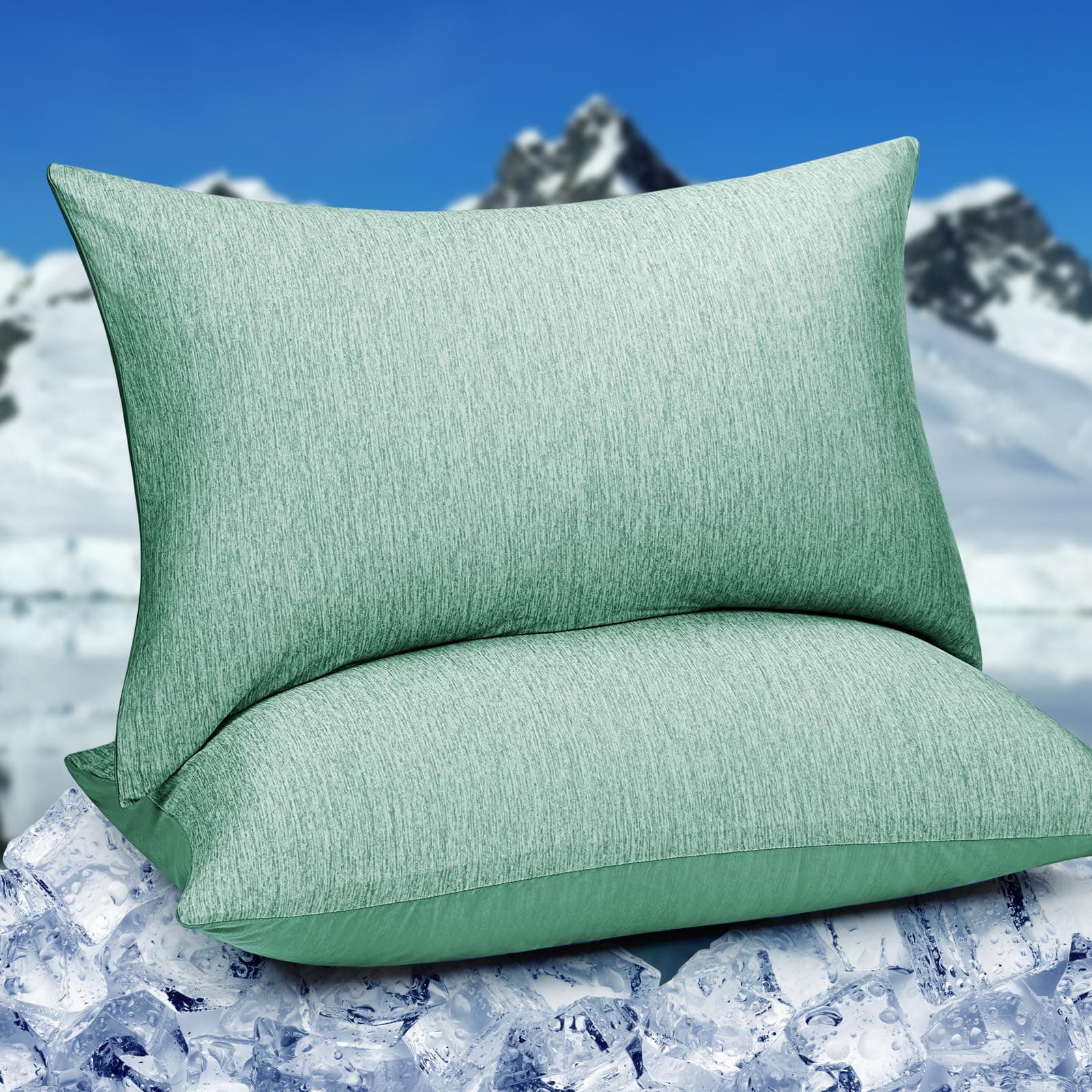 HOMFINECooling Pillow Cases 2 Pack - Double Side Arc-Chill Cooling Fiber(Q-Max＞0.45) for Summer, Breathable Soft Cold Pillowcases for Hot Sleeper Night Sweat, Hidden Zipper (50x66cm, Green)