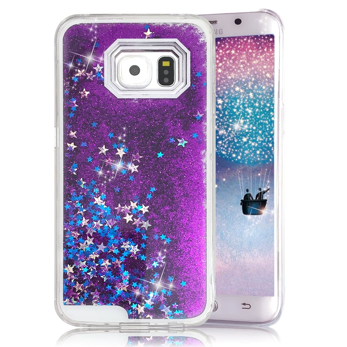 Galaxy S7 Case, Crazy Panda TM Galaxy S7 Creative Design Bling Glitter Shiny Quicksand Sparkle Stars and Flowing Liquid Transparent Case for Samsung Galaxy S7 Only - Purple Stars
