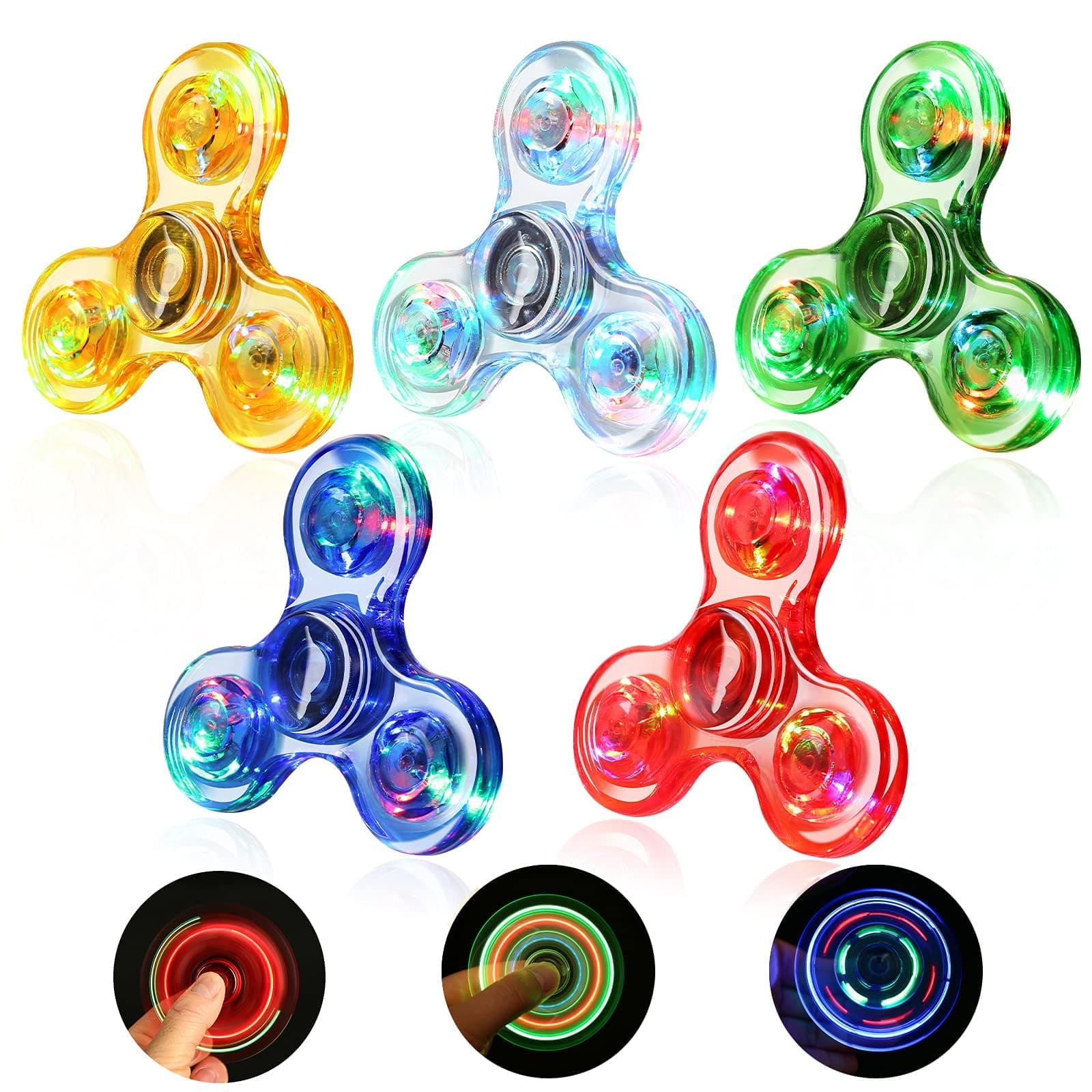 SCIONE 5 Pack LED Light Up Fidget Spinners,Glow in The Dark Sensory Toys for Kids,Fidget Stress Toys for Anxiety Relief,Party Favors,Classroom Prizes,Stocking Stuffers