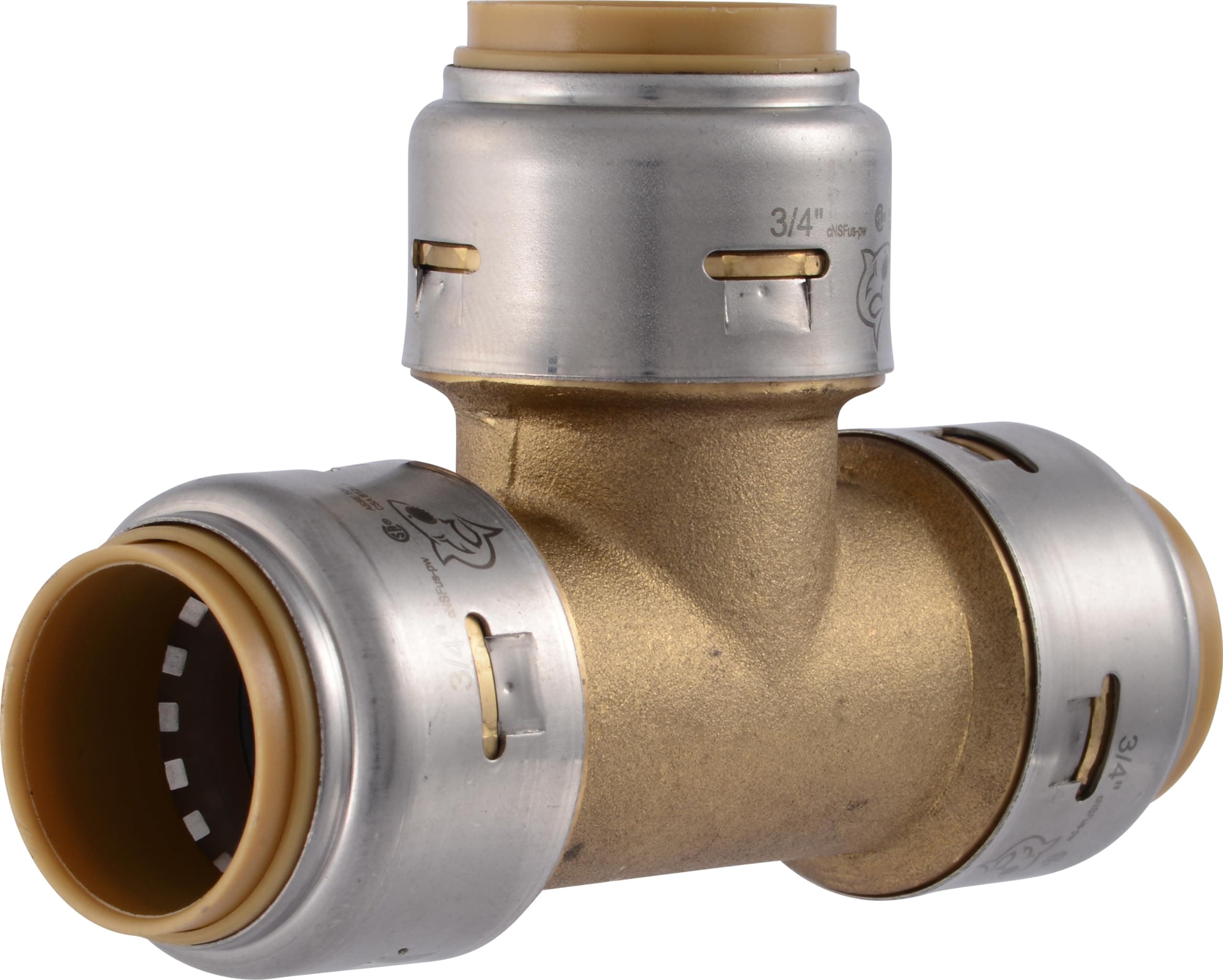 SharkBite Max 3/4 Inch Tee, Push to Connect Brass Plumbing Fitting, PEX Pipe, Copper, CPVC, PE-RT, HDPE, UR370A