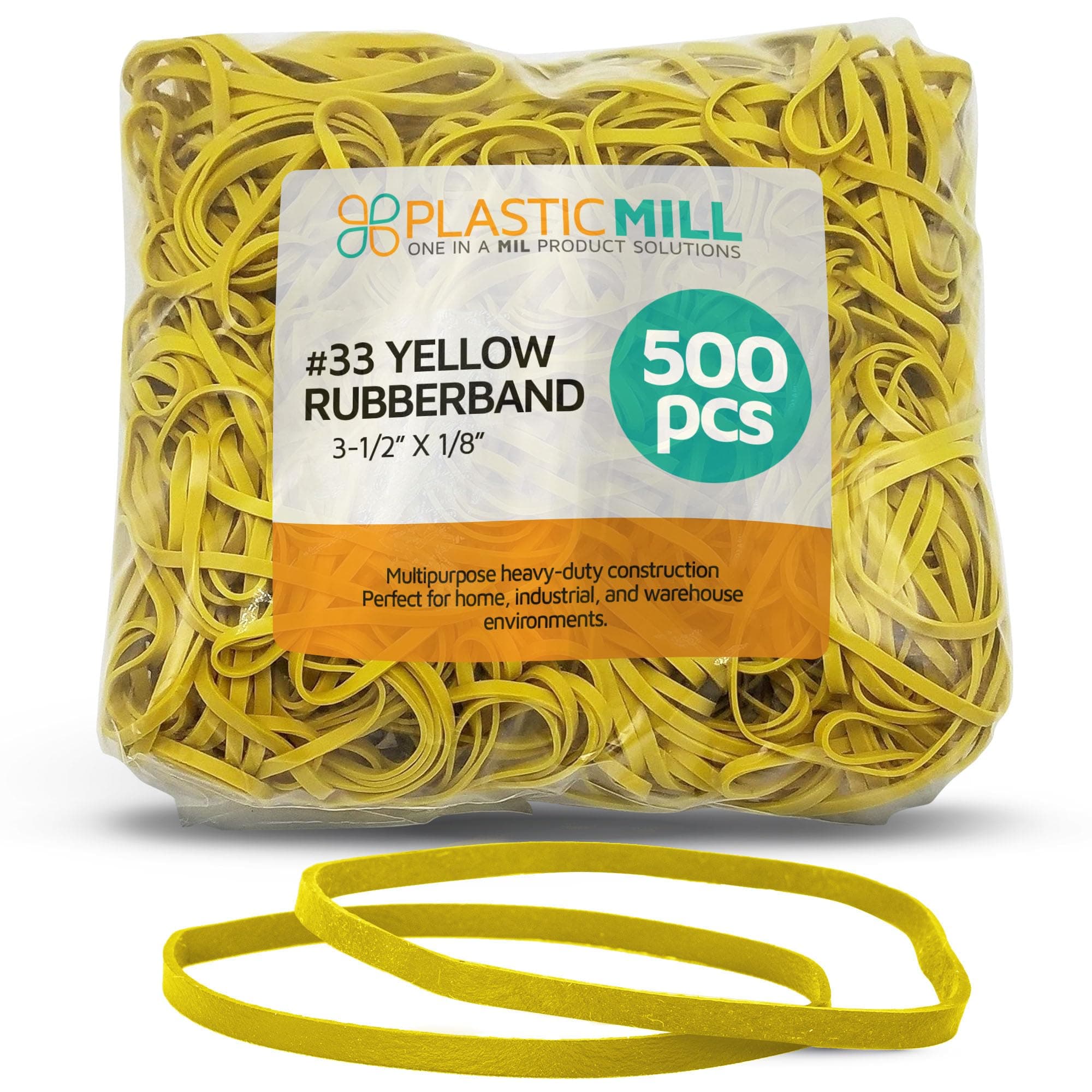 PlasticMill Yellow Rubber Bands Size 33 (3 1/2" x 1/8") - #33 Colored Rubber Bands Office Supplies - Strong, Elastic Bands for Crafts, Balloon Garland, Cash, File Folders (500-Pack)