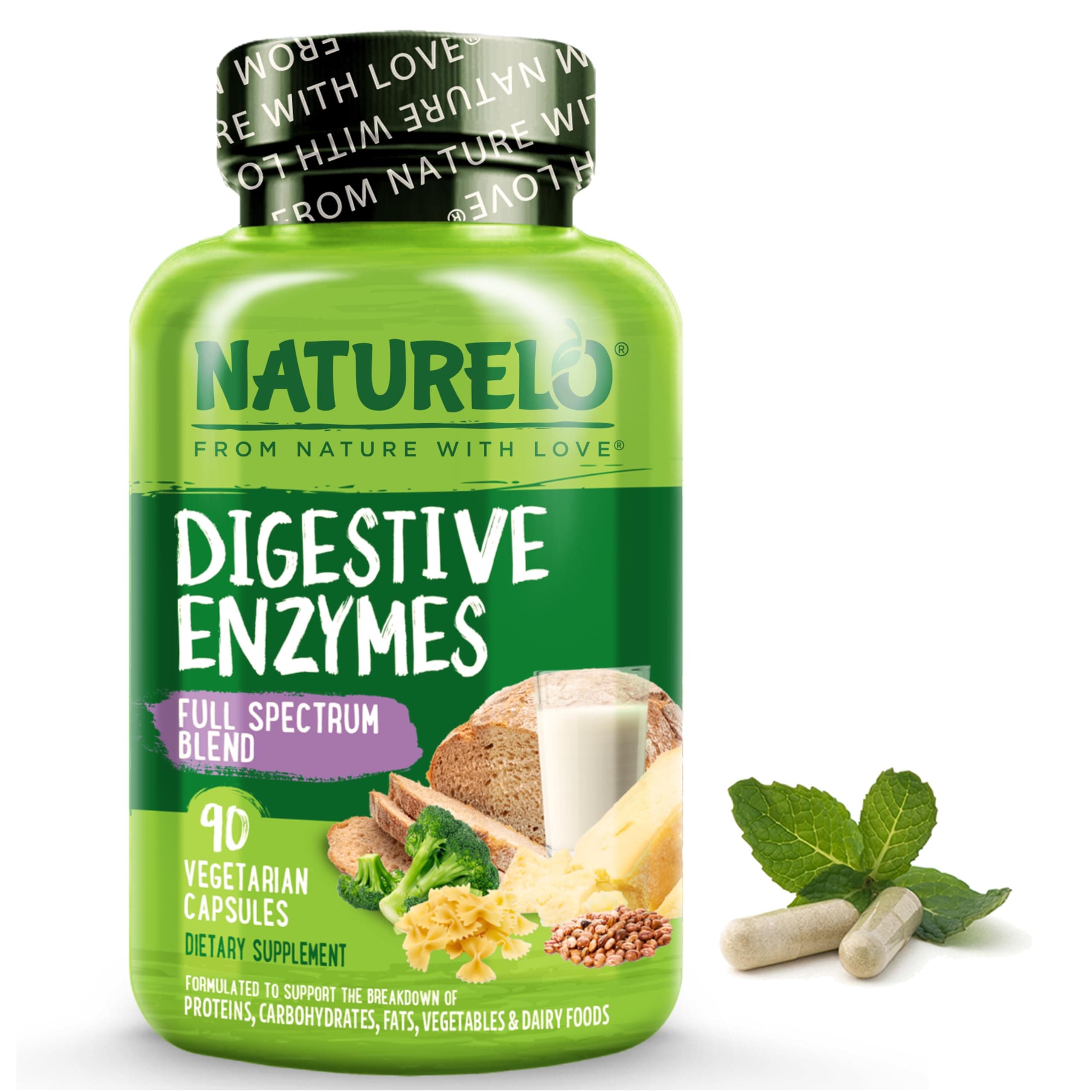 Digestive Enzymes - Full Spectrum Support with a Broad Blend of 15 Enzymes Plus Ginger - 90 Vegan Capsules