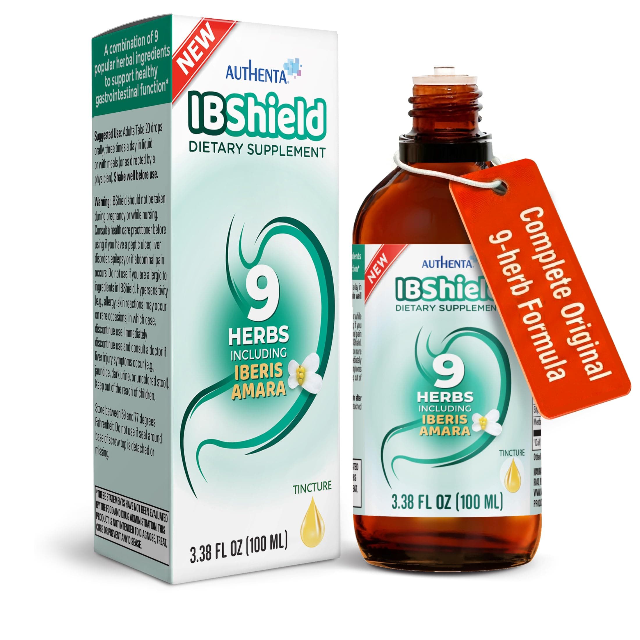 IBShield Tincture 100ml | 6+3=9 Herbs | Iberis Amara, Peppermint, Chamomile, Lemon Balm, Caraway, Licorice, Angelica, Celandine & Mary's Thistle | Original Herbal Formula Supports Digestive Wellness