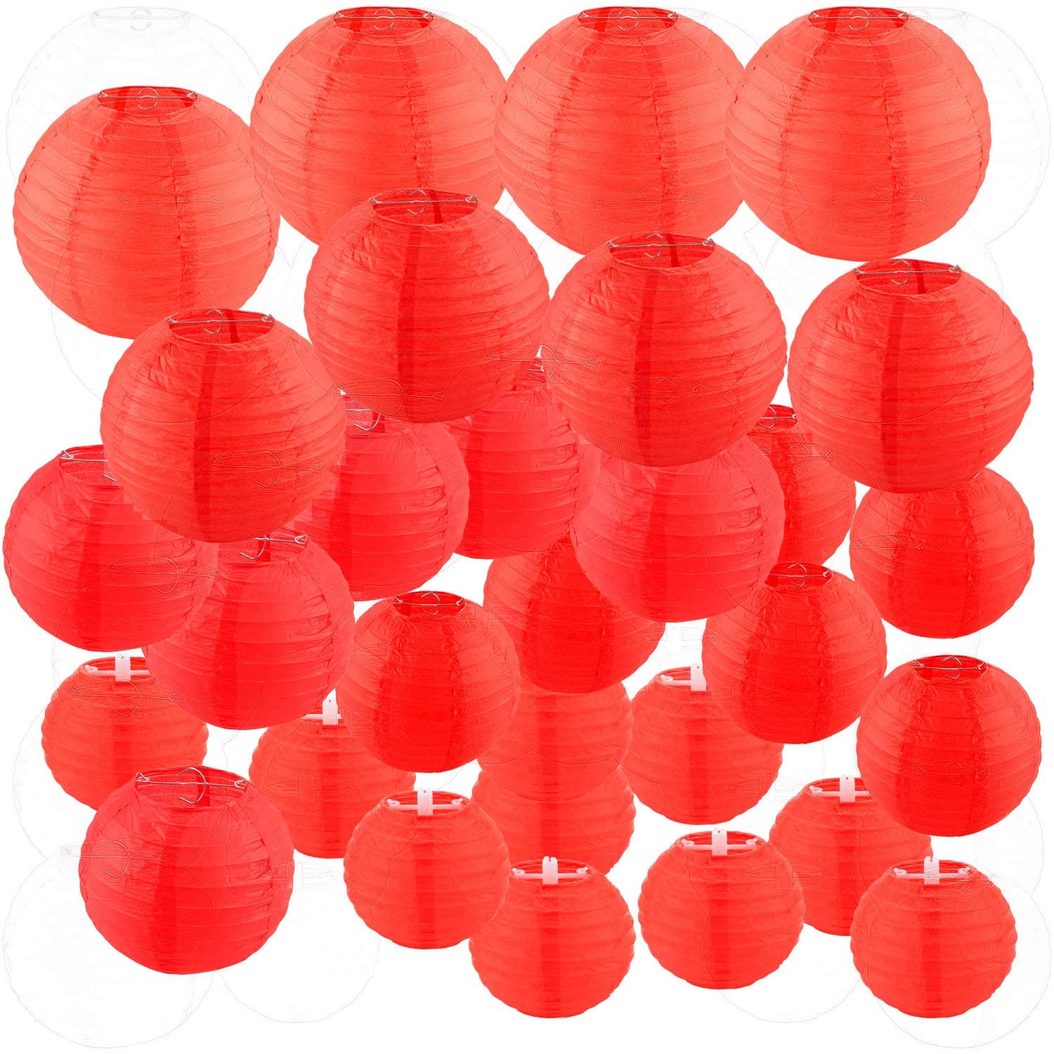 30 Pack Red Paper Lanterns 4" 6" 8" 10" 12" Assorted Sizes, CBTONE Red Hanging Round Lanterns Decorative Chinese Paper Lanterns for Birthday Wedding Baby Shower Festival Christmas Party Decoration